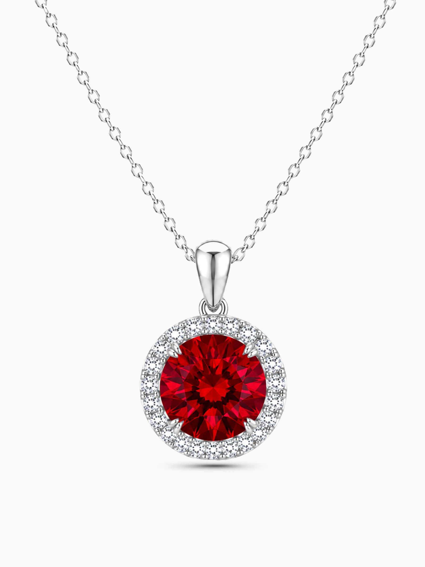 1.2Ct Lab Ruby Round Cut Pendant Necklace