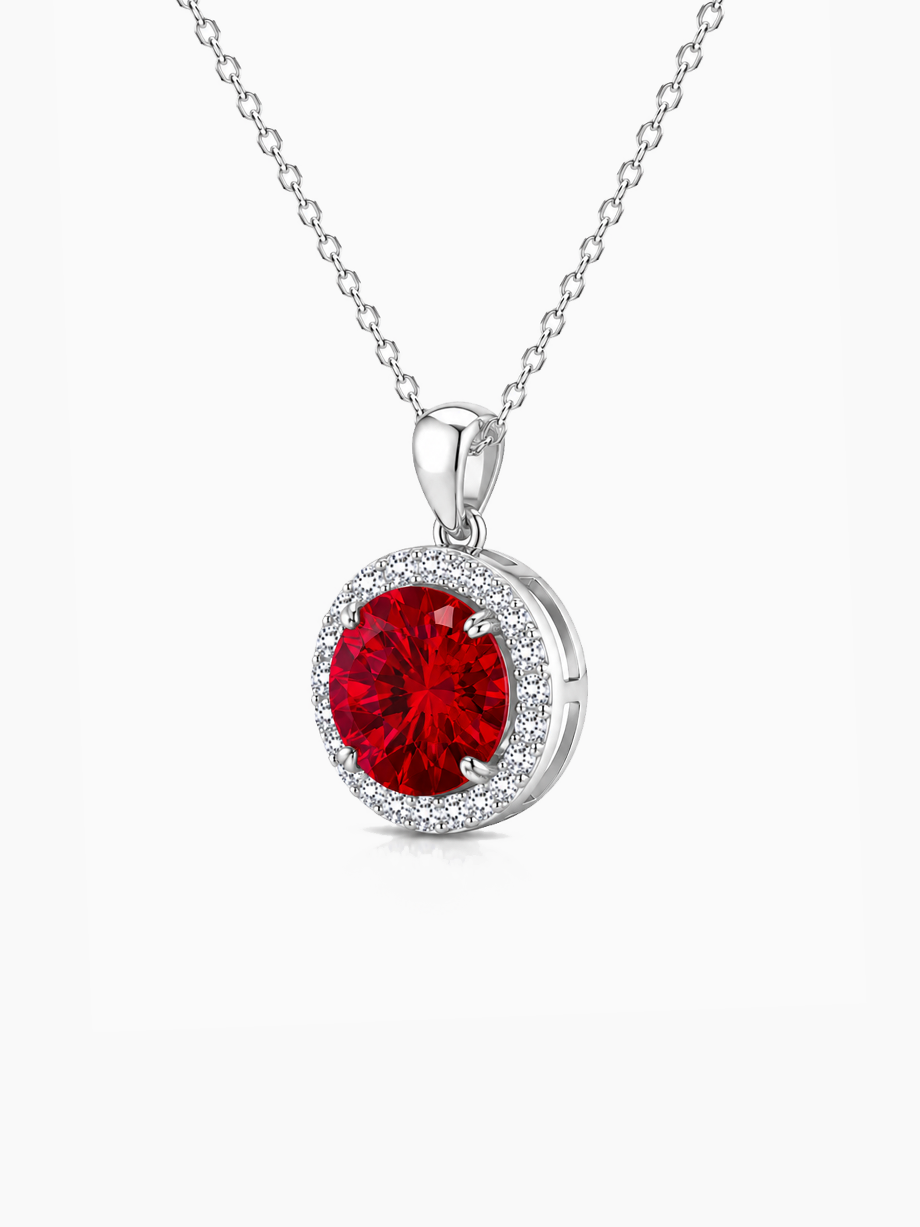 1.2Ct Lab Ruby Round Cut Pendant Necklace