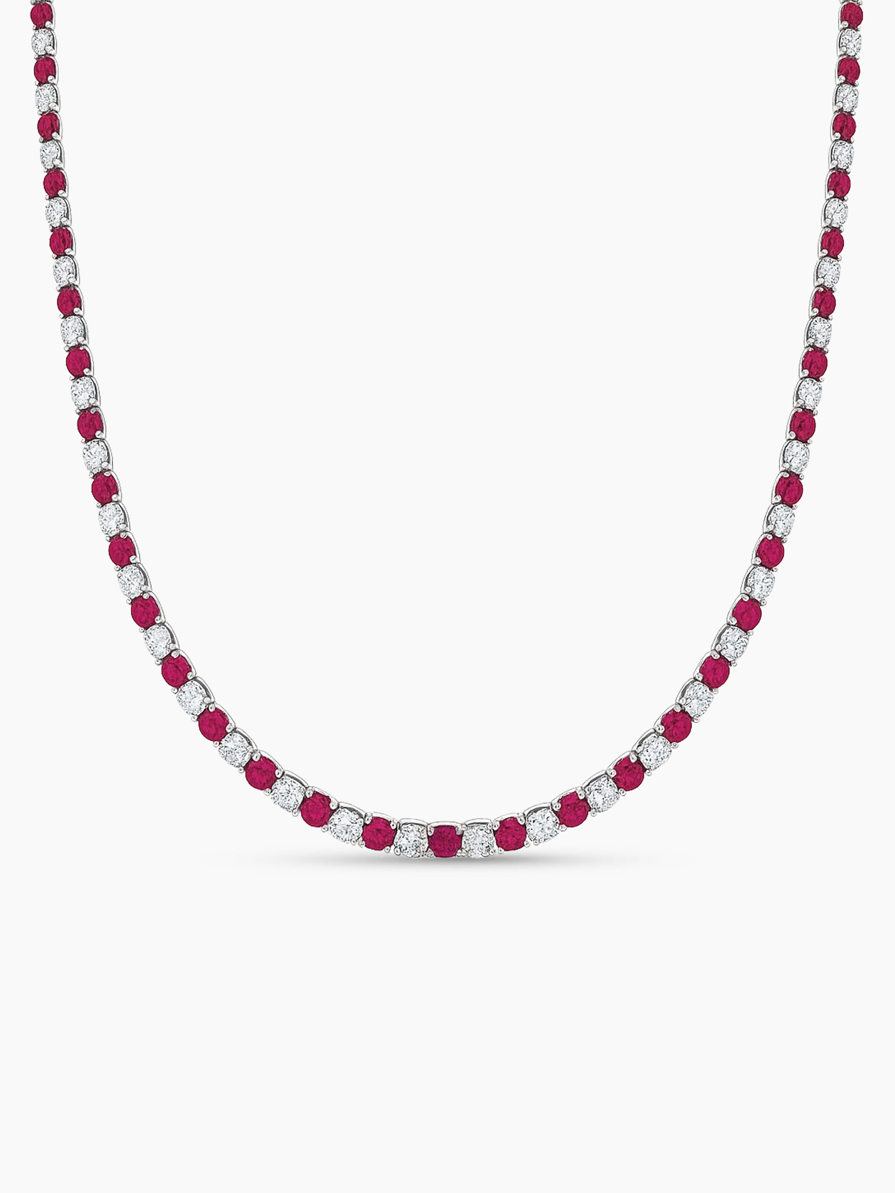 Sparkling Ruby Sapphire Tennis Necklace AJ™ Rhodium Plated