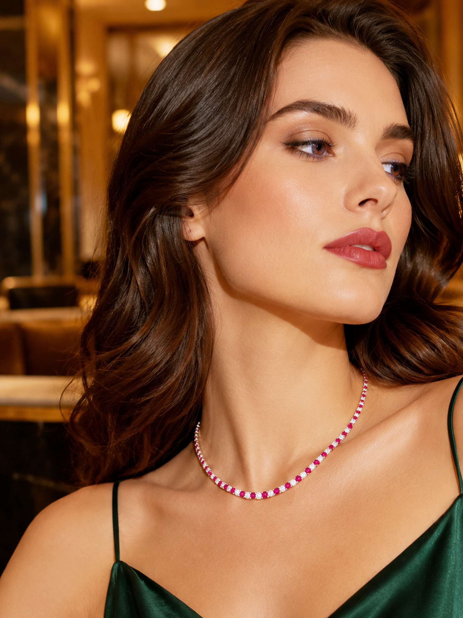 Sparkling 5.7ct Lab Ruby Tennis Necklace