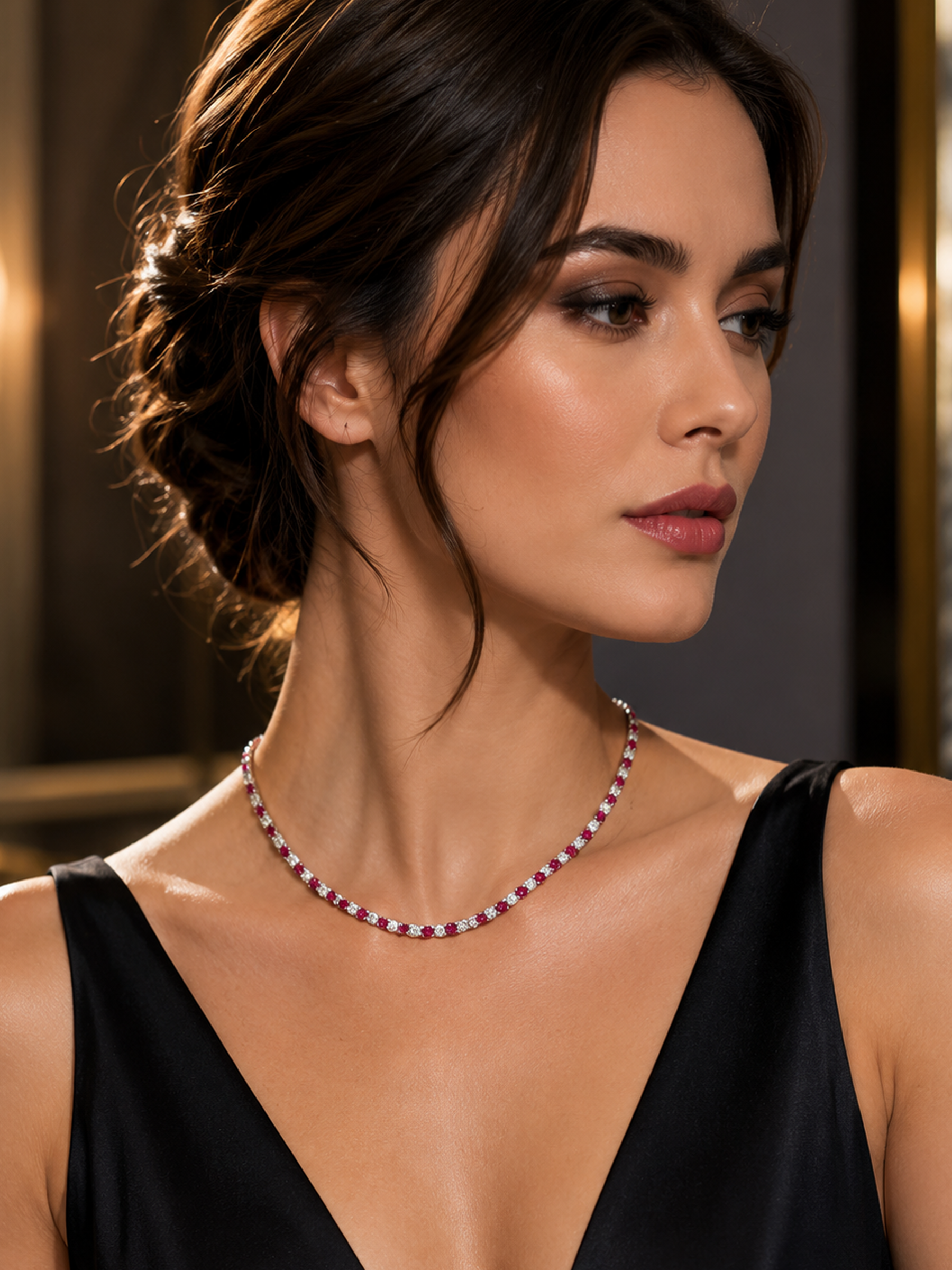 Sparkling 5.7ct Lab Ruby Tennis Necklace