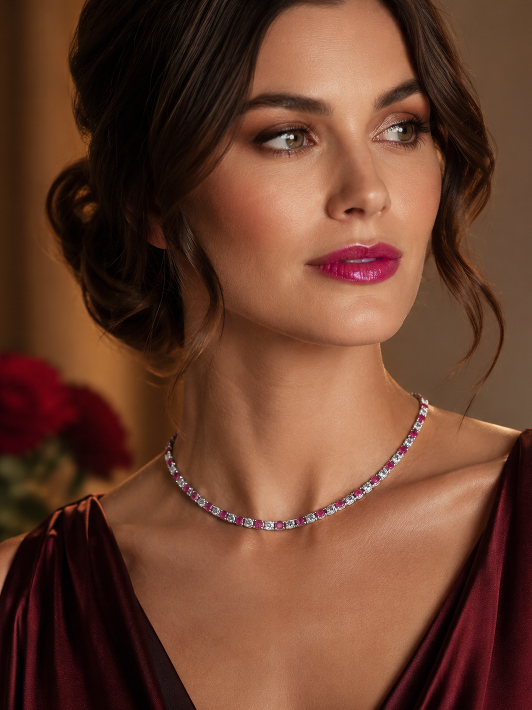 Sparkling 5.7ct Lab Ruby Tennis Necklace