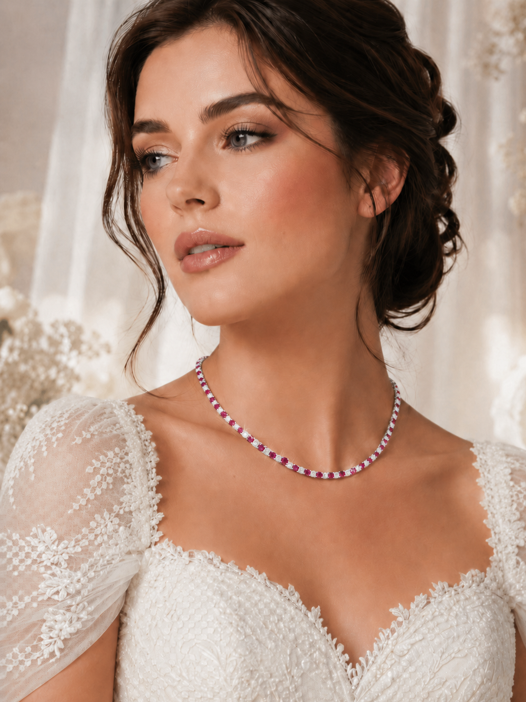 Sparkling 5.7ct Lab Ruby Tennis Necklace