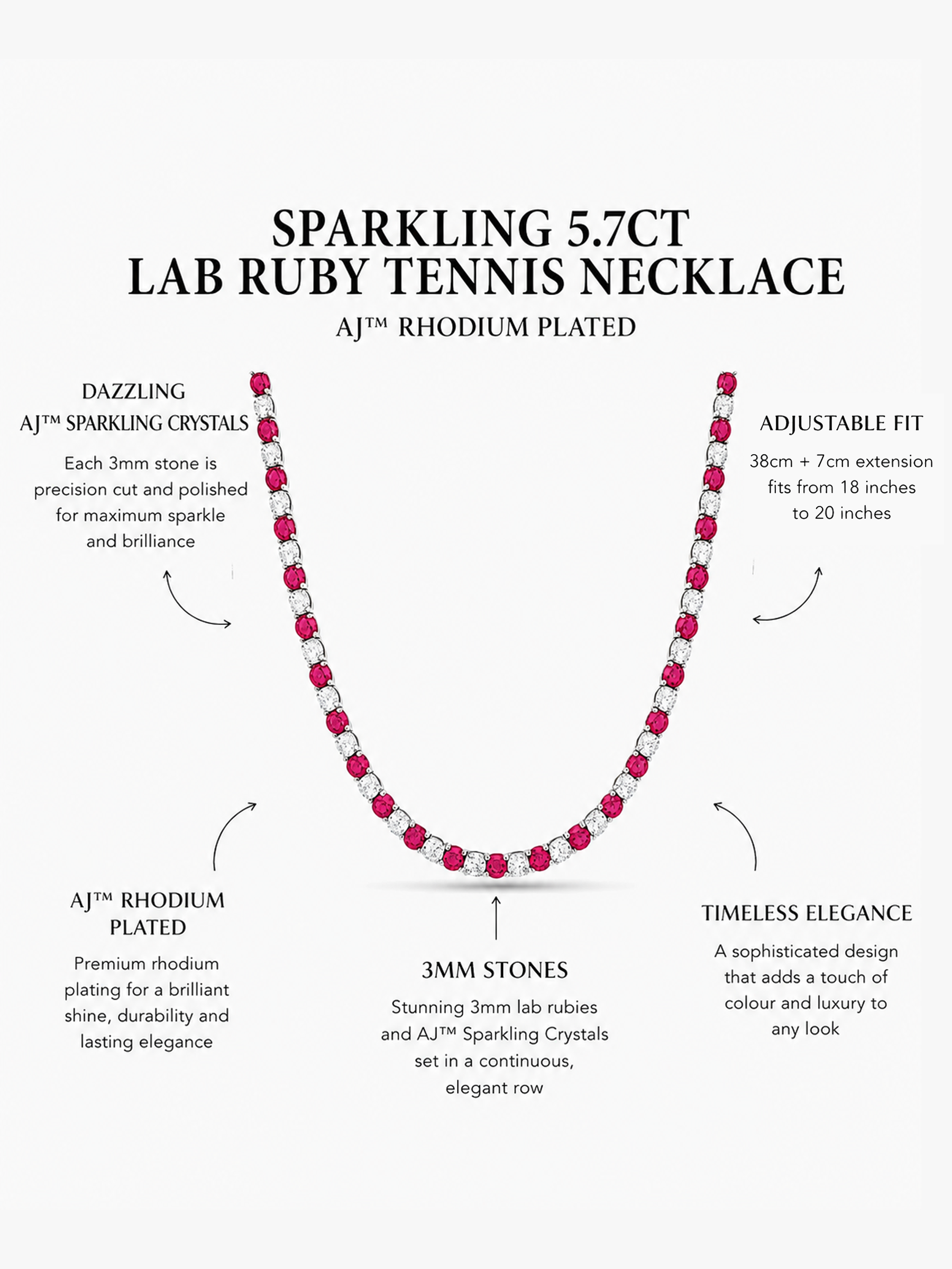 Sparkling 5.7ct Lab Ruby Tennis Necklace