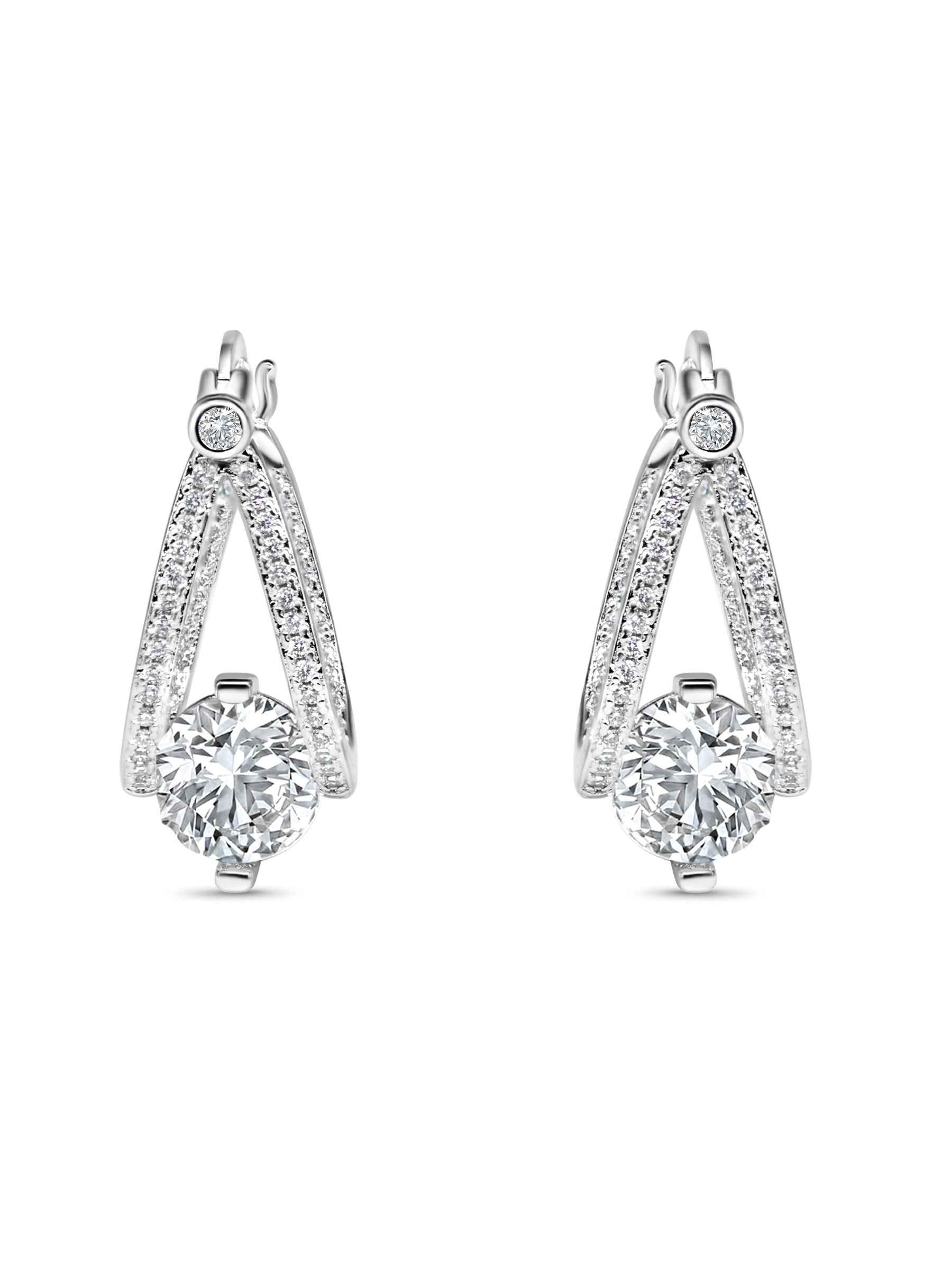 White Sapphire Double Hoop Silver Earrings