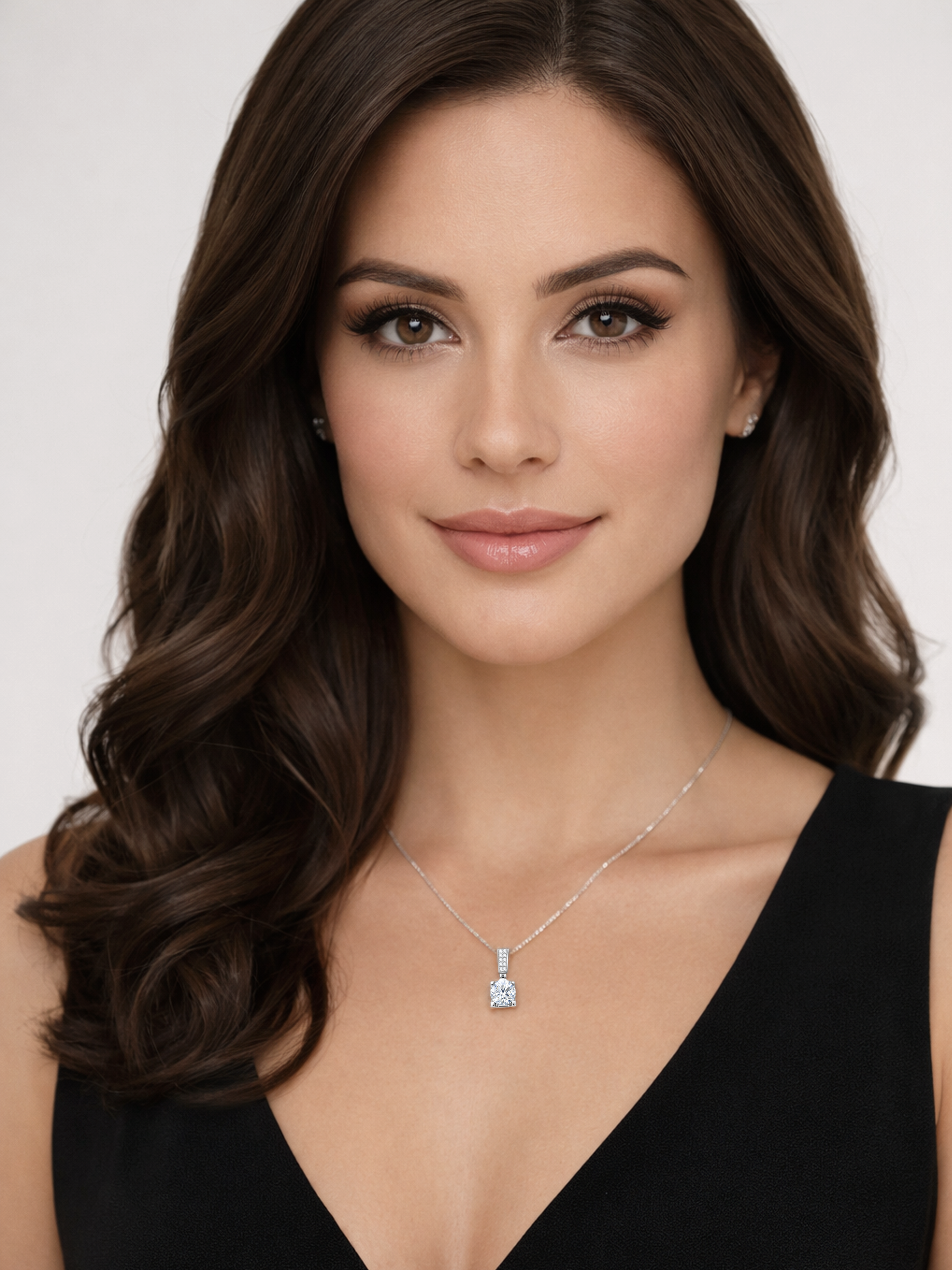 Woman wearing a 1ct Diamond Moissanite Pendant Necklace