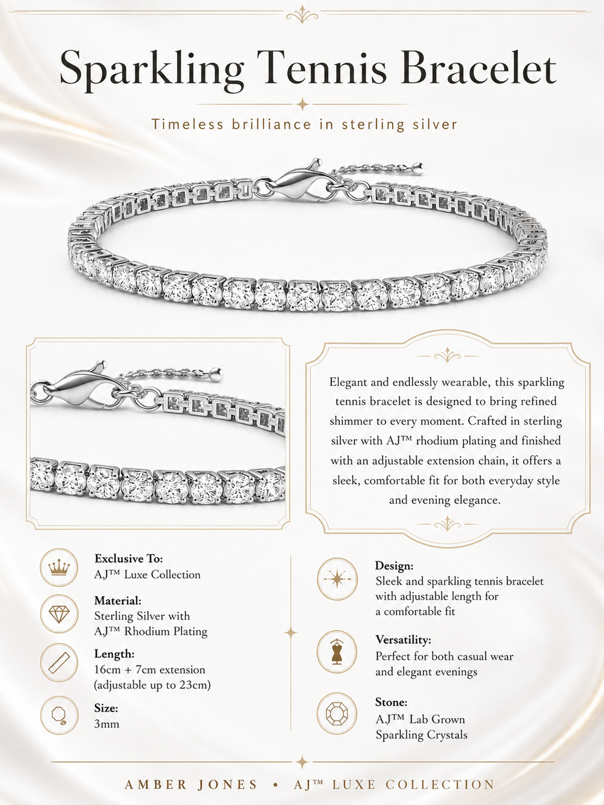 Sparkling Adjustable Tennis Bracelet Sterling Silver