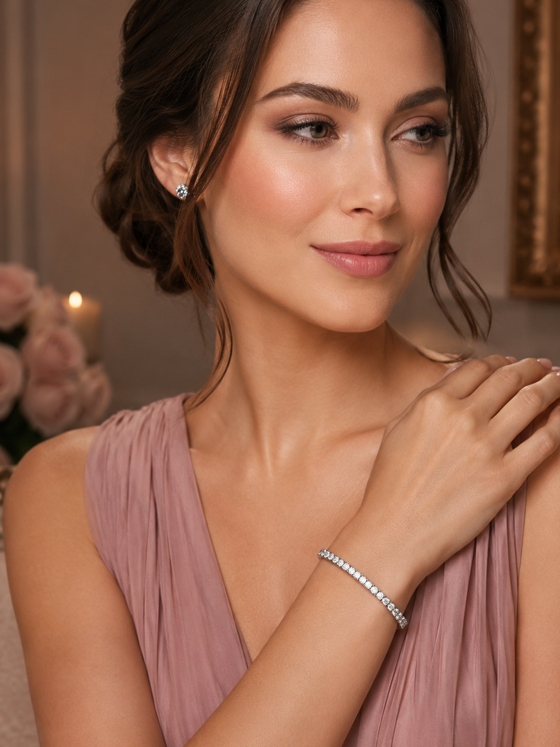 Woman wearing 5Ct Sparkling Moissanite Diamond Tennis Bracelet