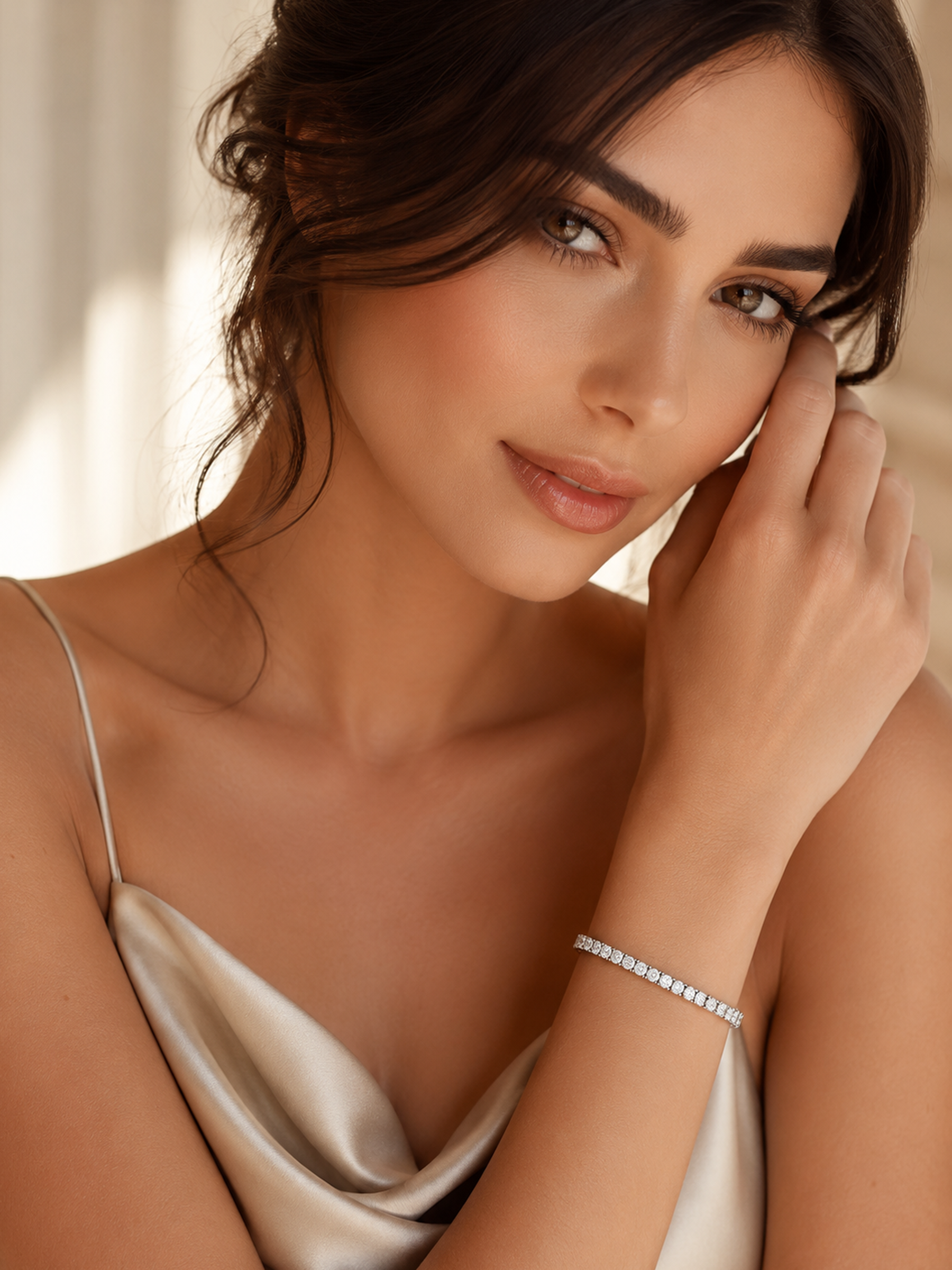 Woman wearing a 5Ct Sparkling Moissanite Diamond Tennis Bracelet