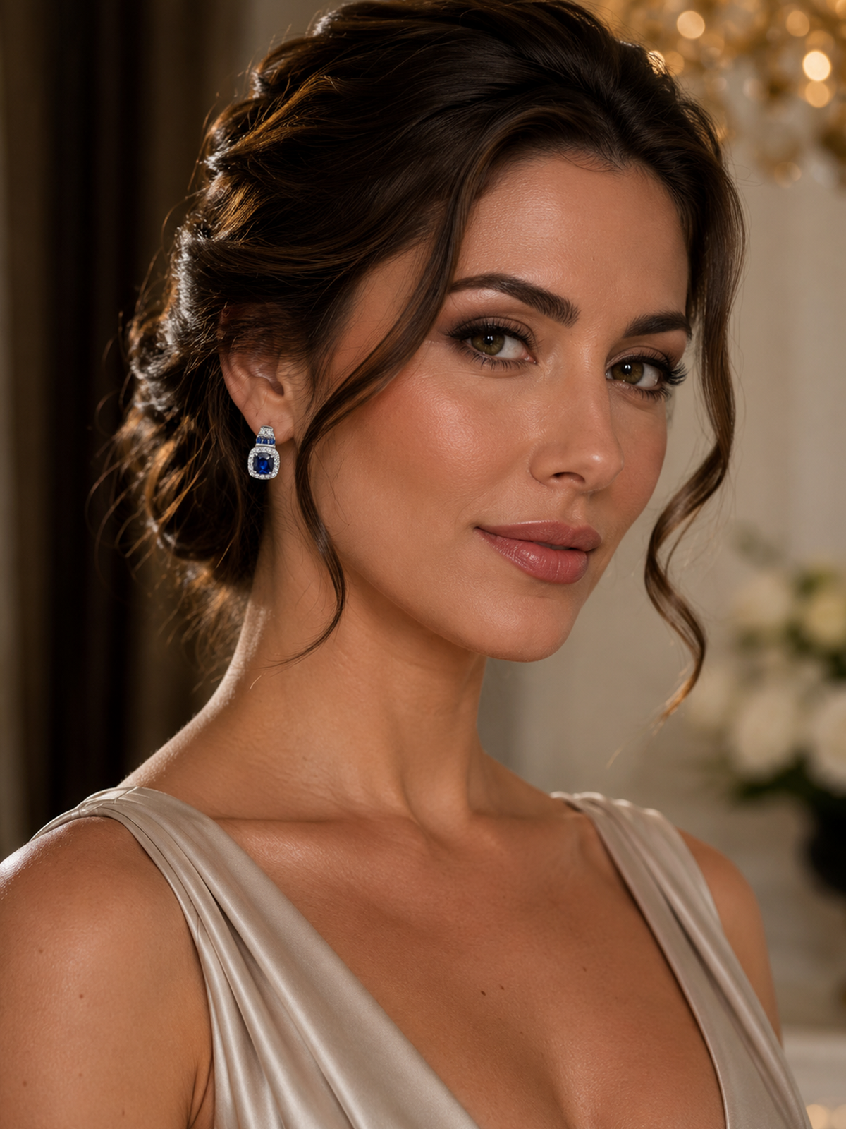 Sapphire Blue Cushion Cut Halo Stud Earrings