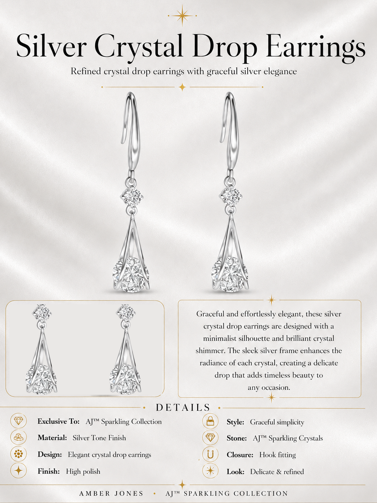 Silver Crystal Drop Earrings