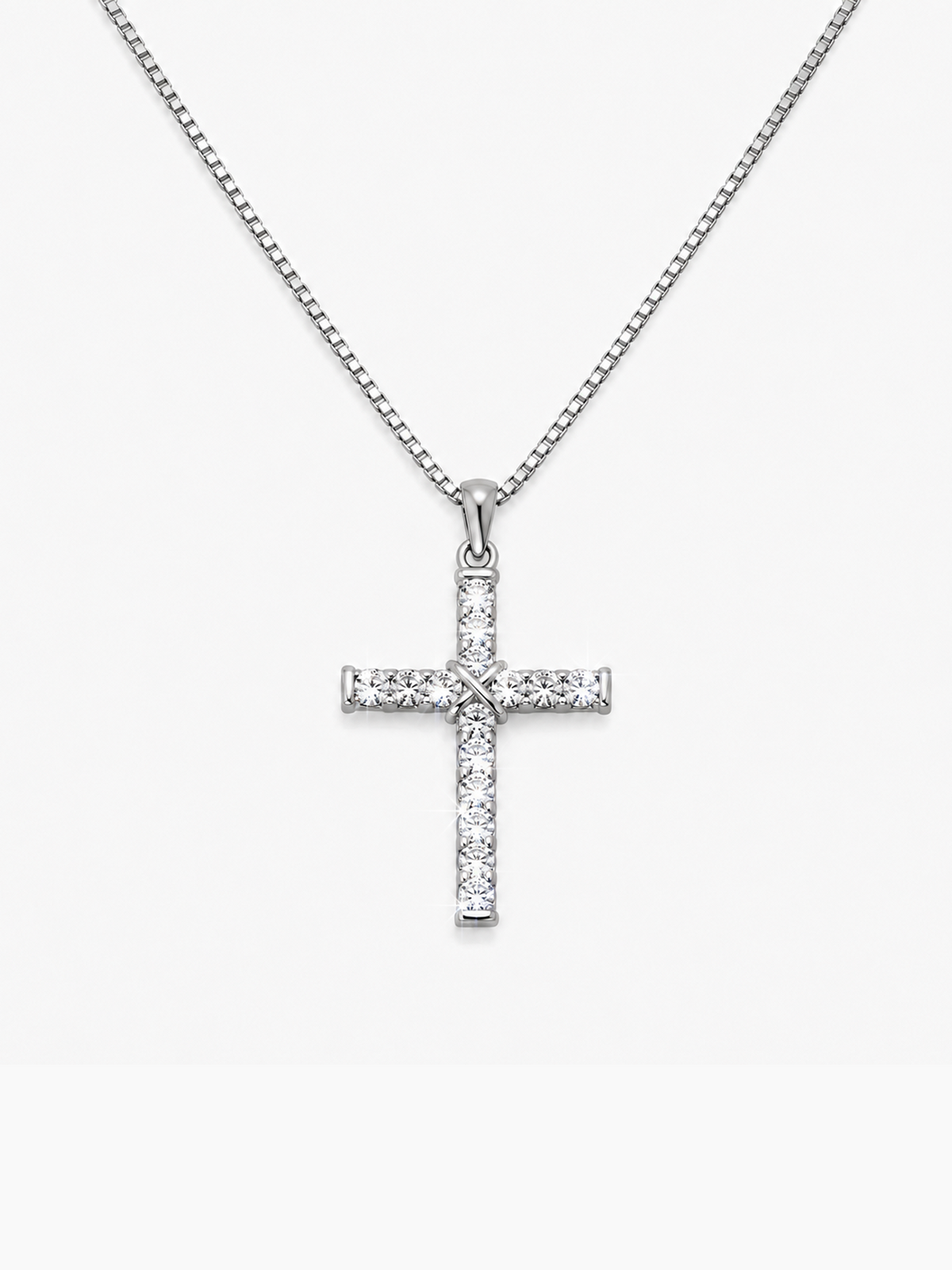 Signature Moissanite Cross Pendant Necklace Sterling Silver