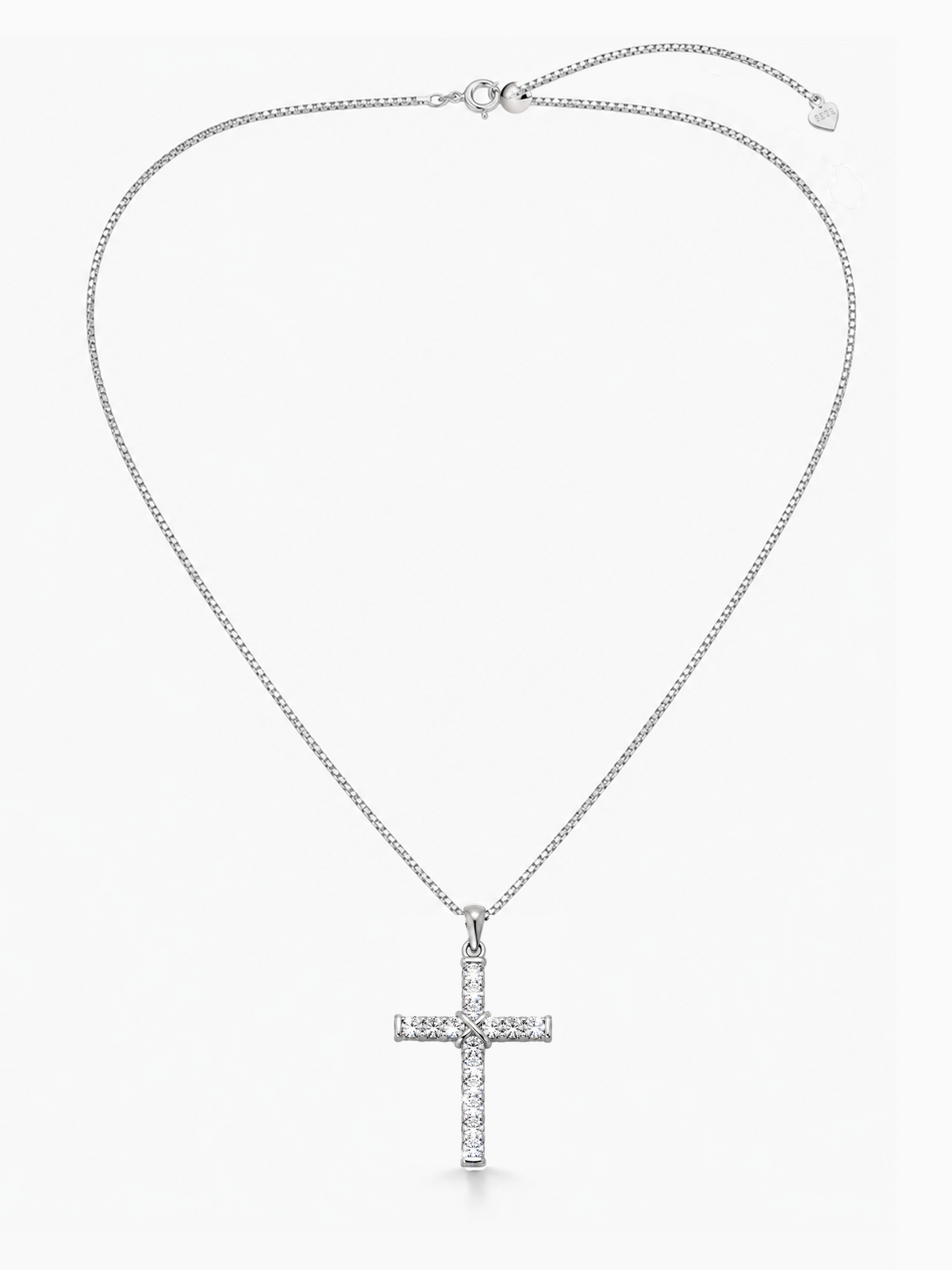 Signature Moissanite Cross Pendant Necklace Sterling Silver
