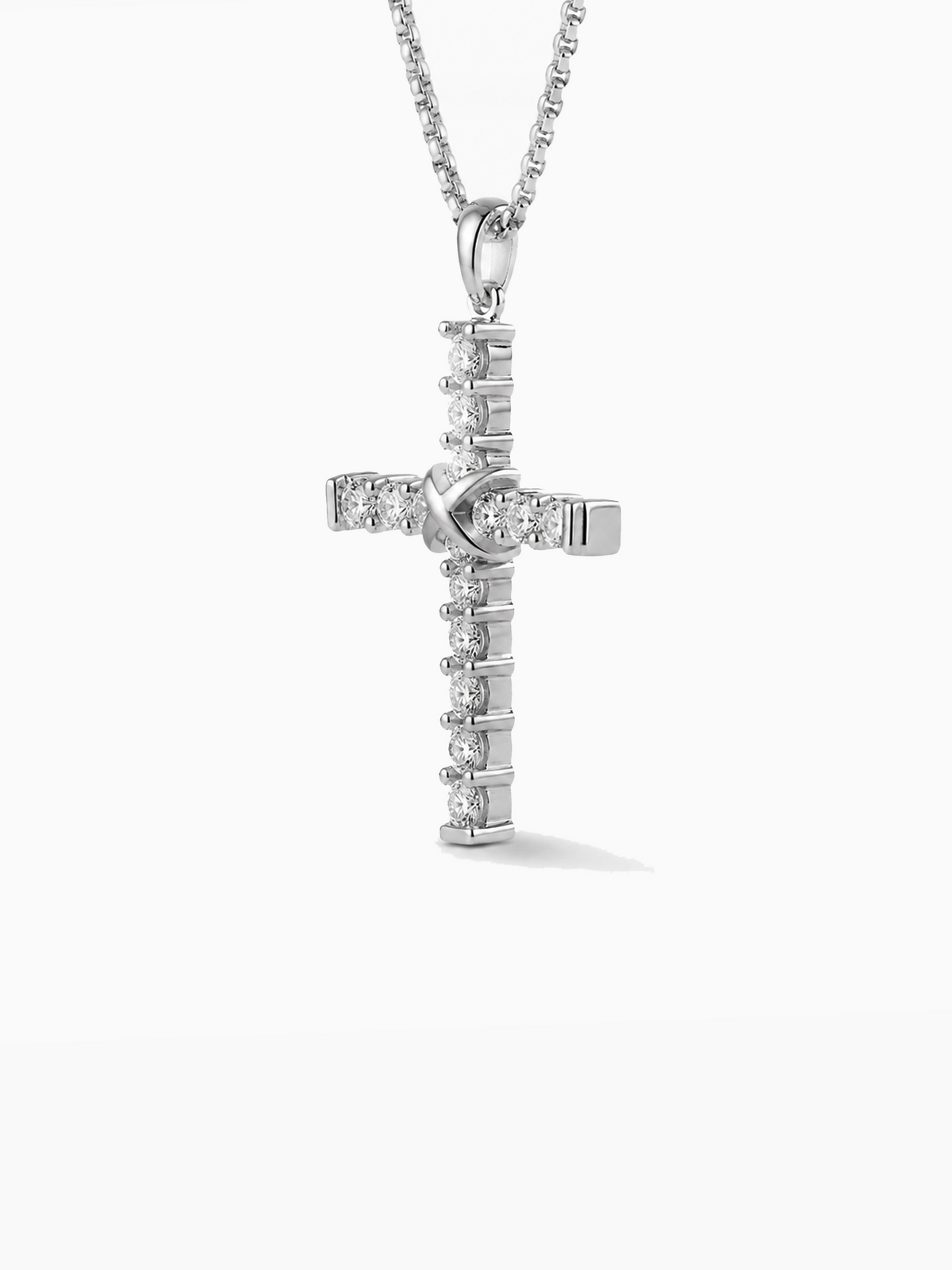 Signature Moissanite Cross Pendant Necklace Sterling Silver