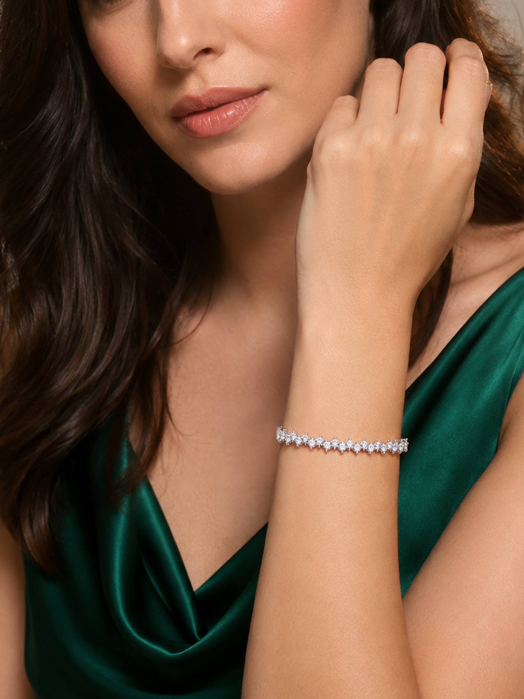 Woman wearing a Round Cut Adjustable Tennis Bracelet