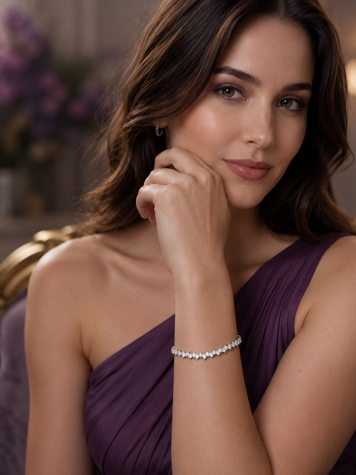 Woman wearing a Round Cut Adjustable Tennis Bracelet