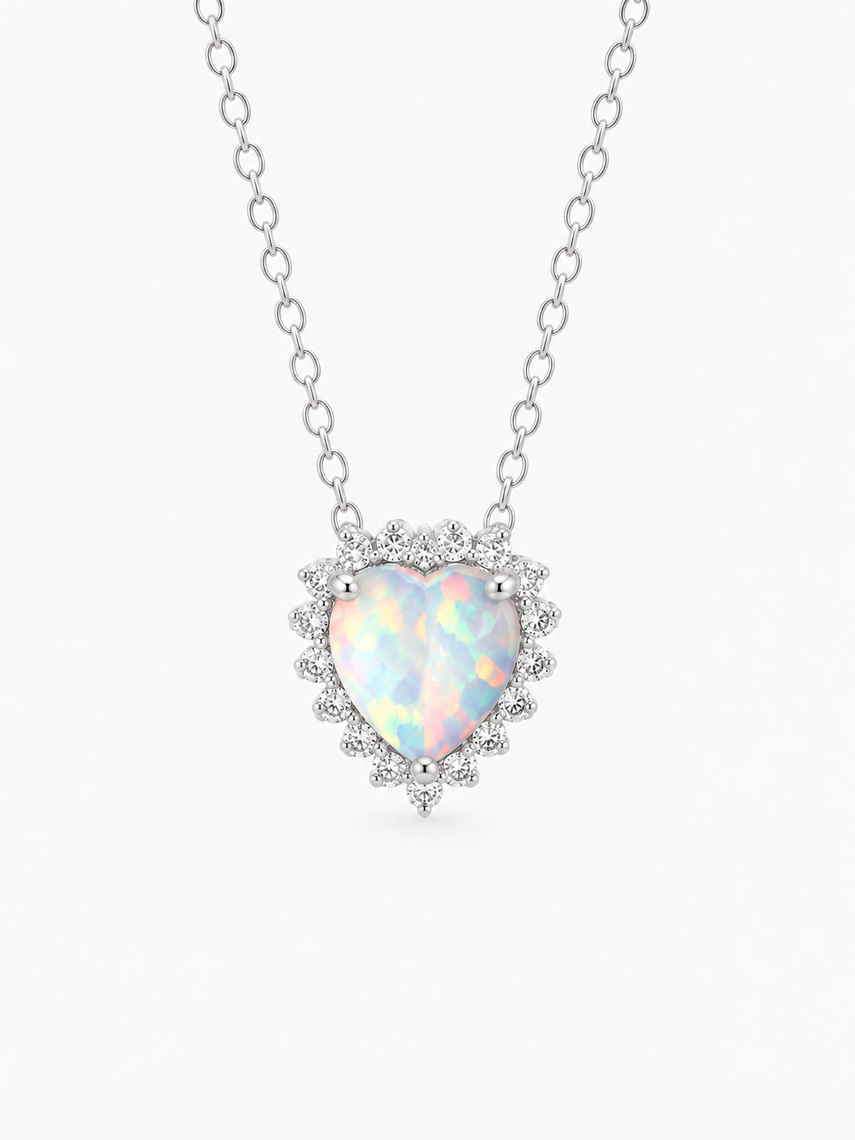 1CT White Opal Heart Pendant Necklace