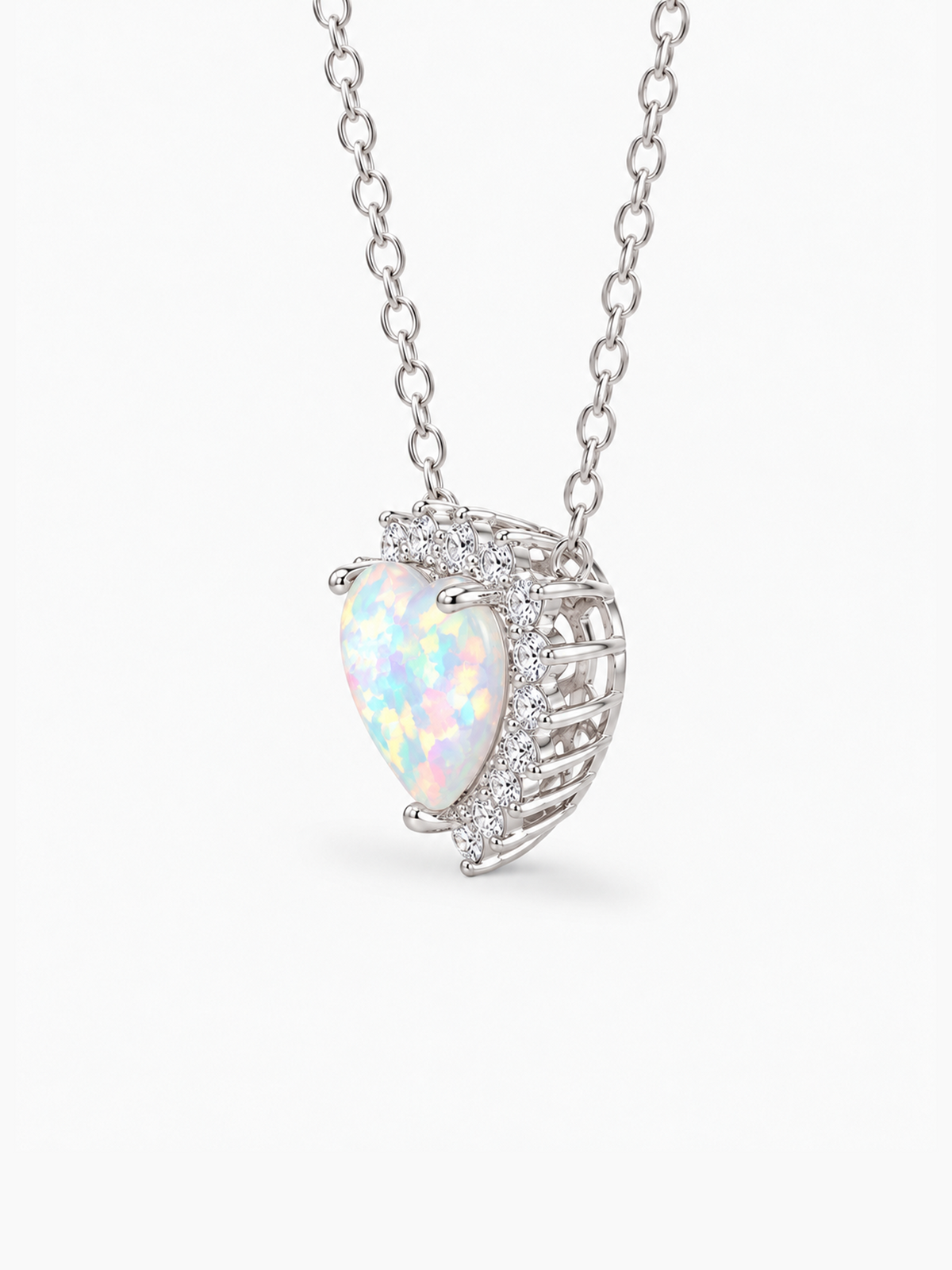 1CT White Opal Heart Pendant Necklace
