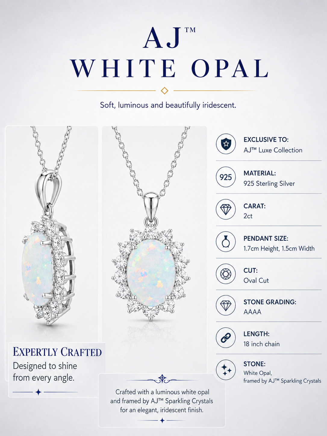 2Ct White Opal Oval Pendant Necklace