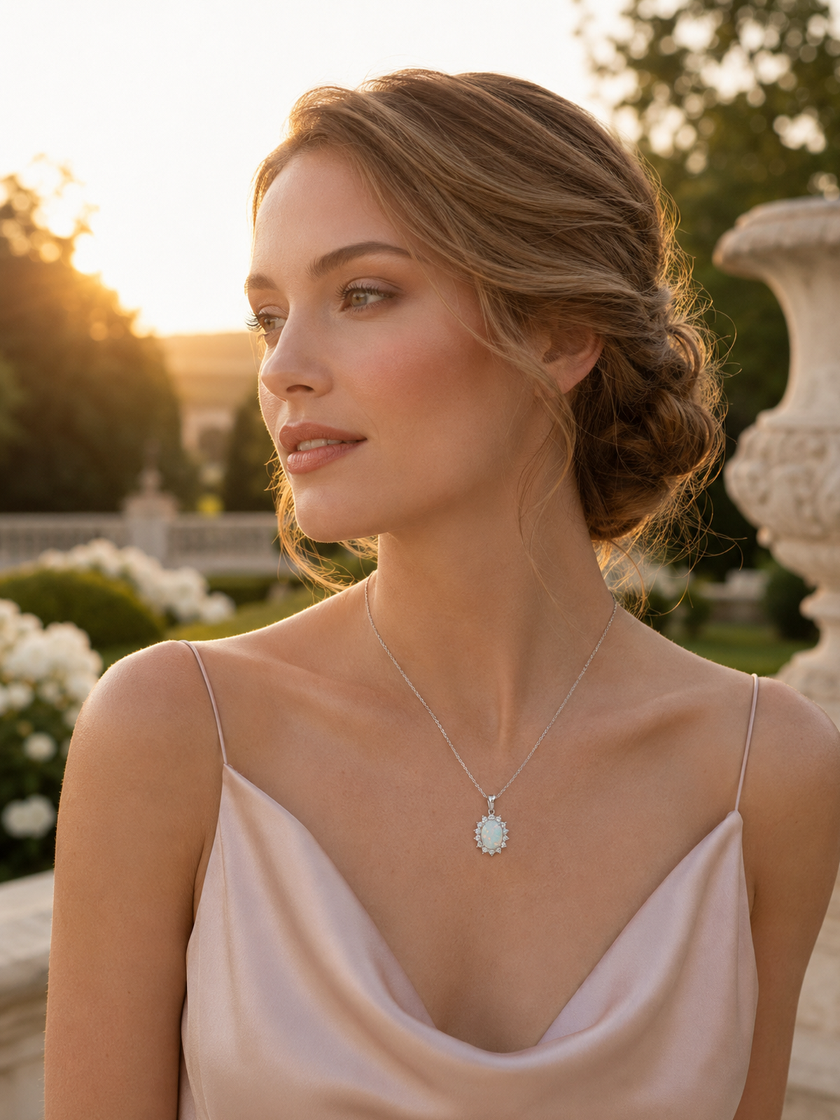 2Ct White Opal Oval Pendant Necklace