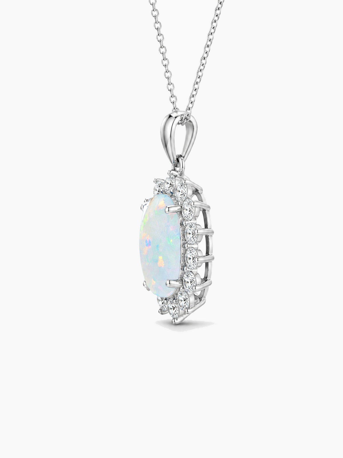 2Ct White Opal Oval Pendant Necklace