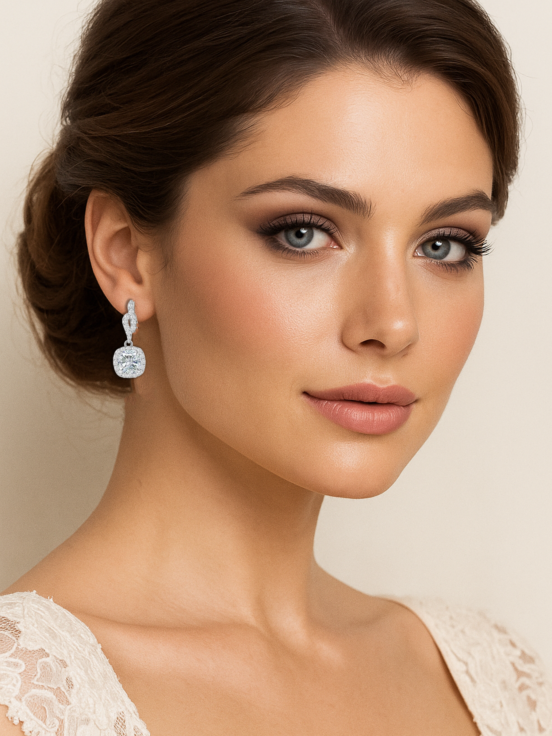 White Moissanite Square Drop Earrings