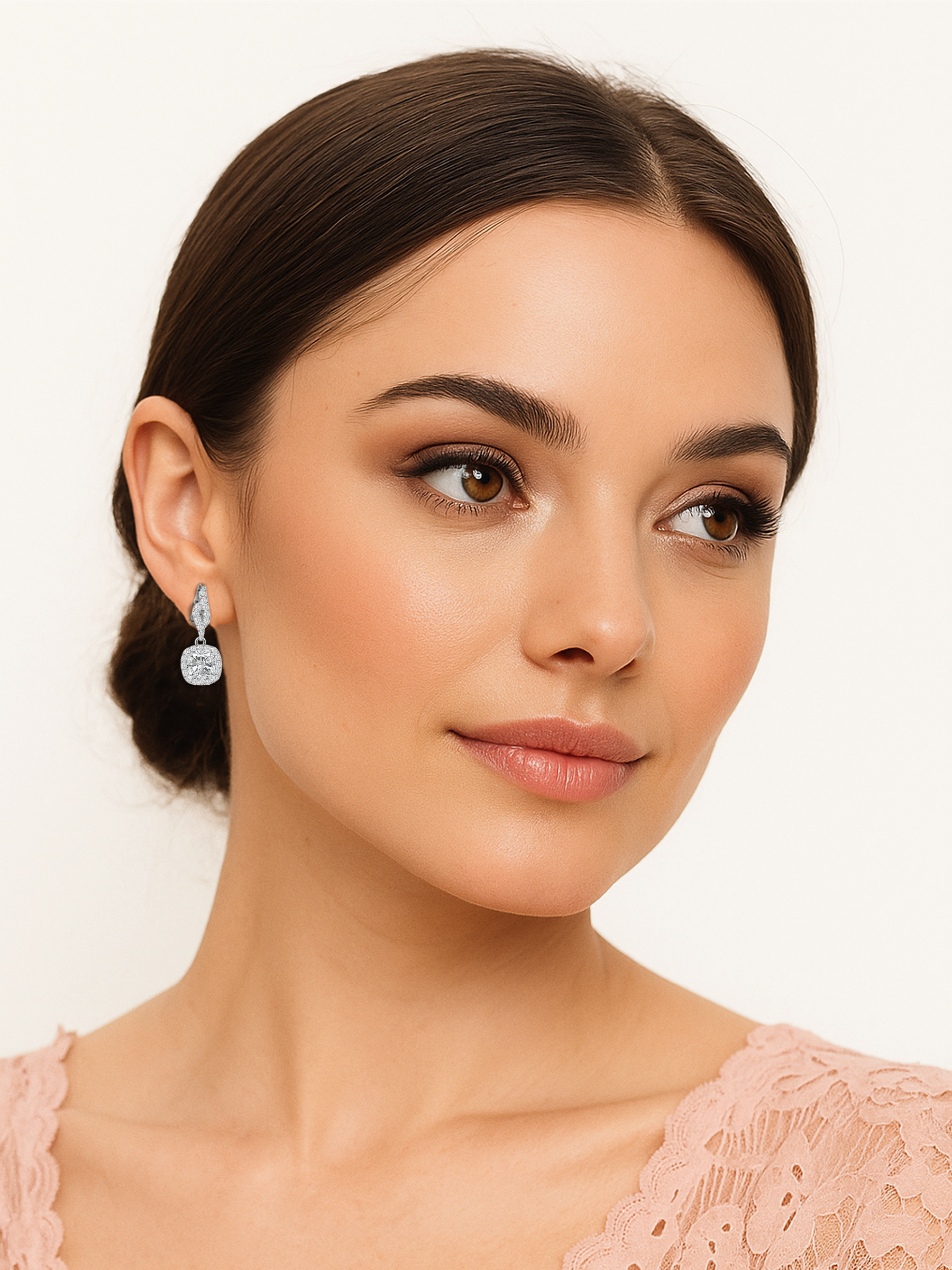 White Moissanite Square Drop Earrings