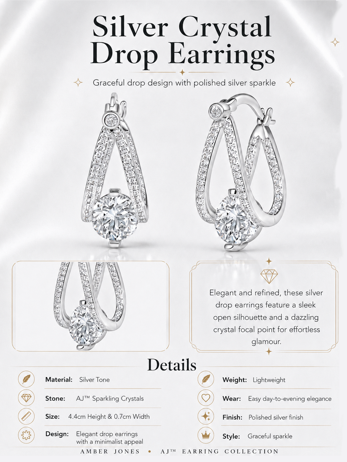 White Sapphire Double Hoop Silver Earrings