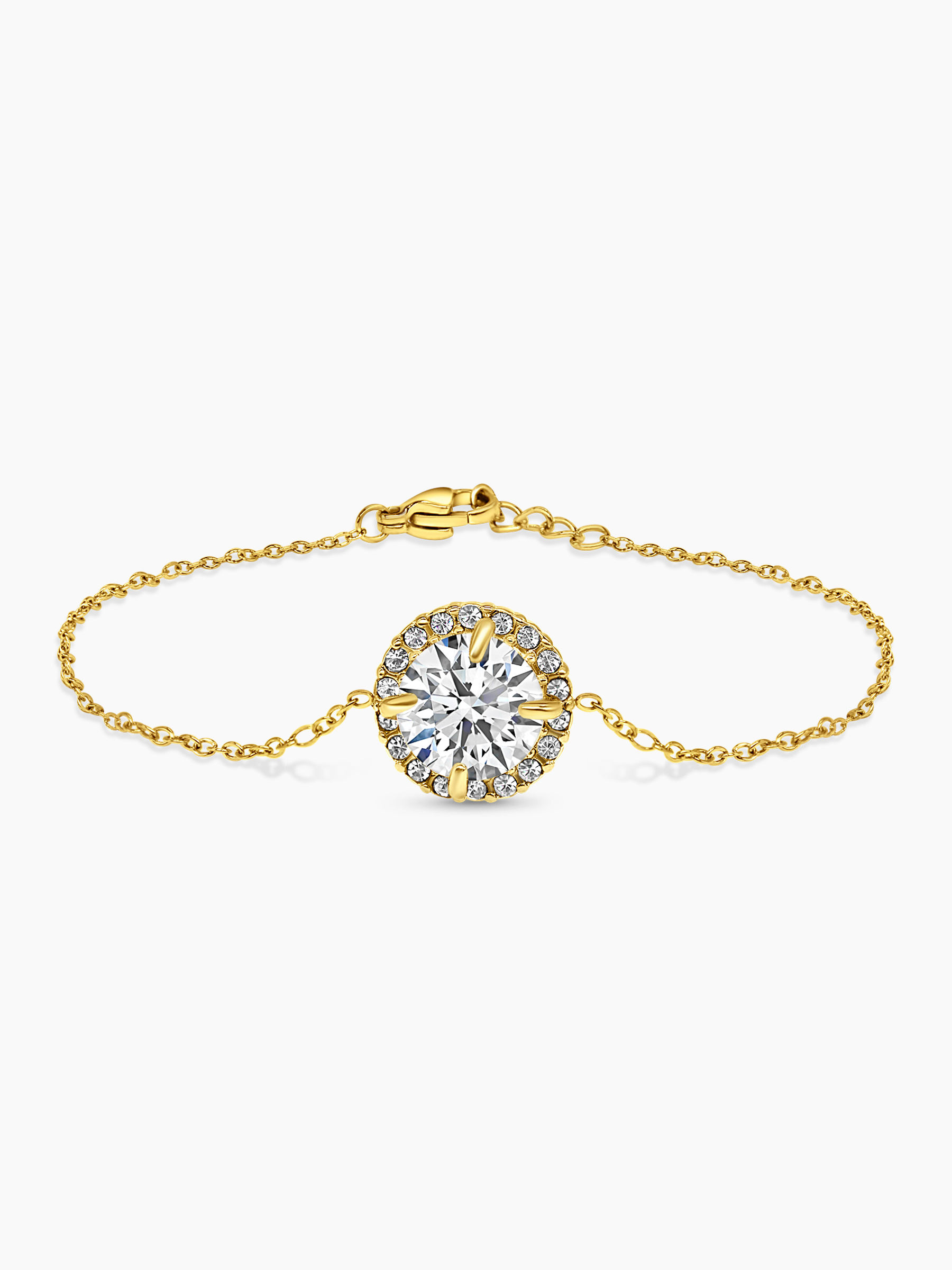 White Sapphire Round Cut Gold Chain Bracelet 