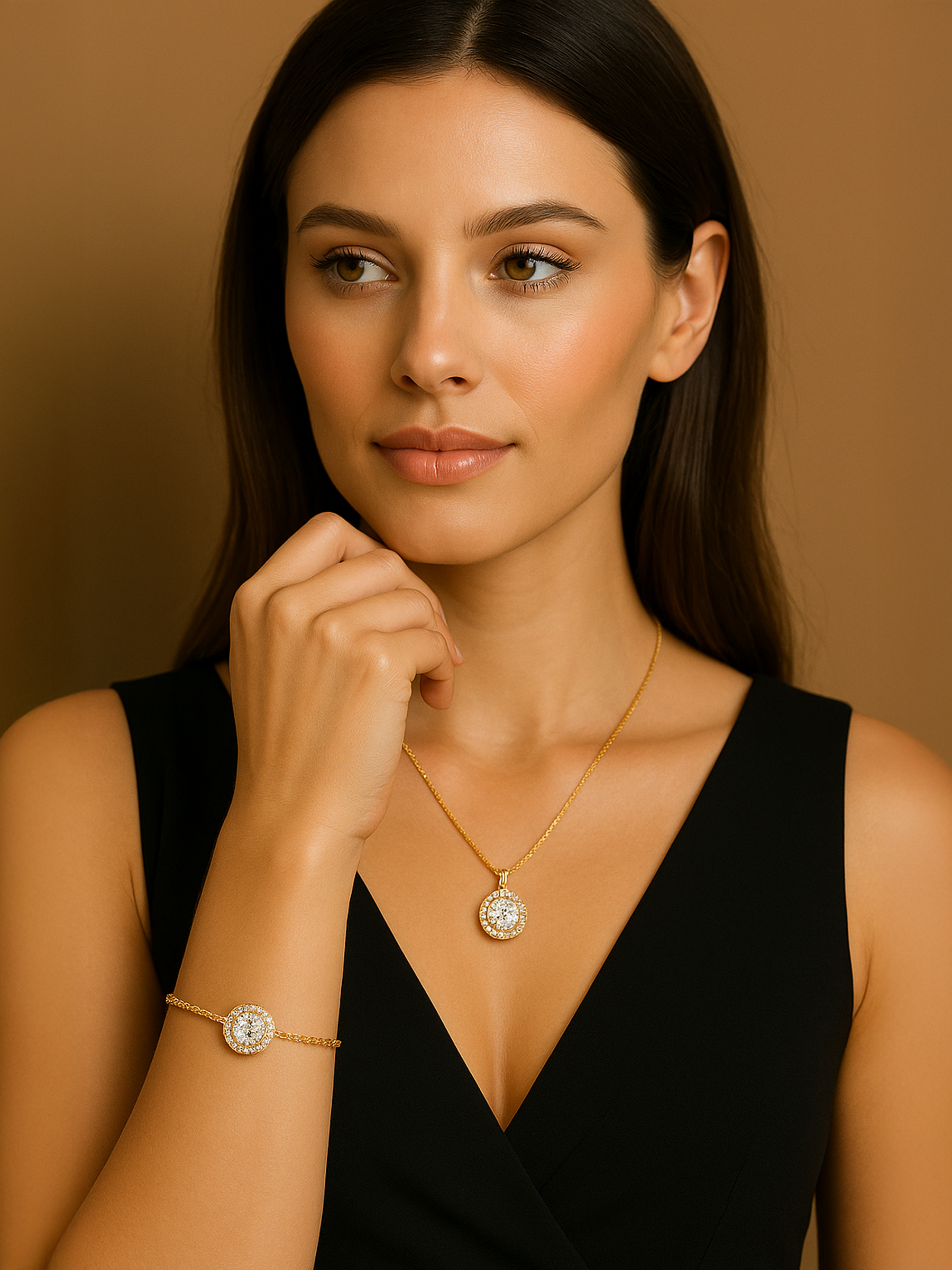 White Sapphire Round Cut Gold Chain Bracelet