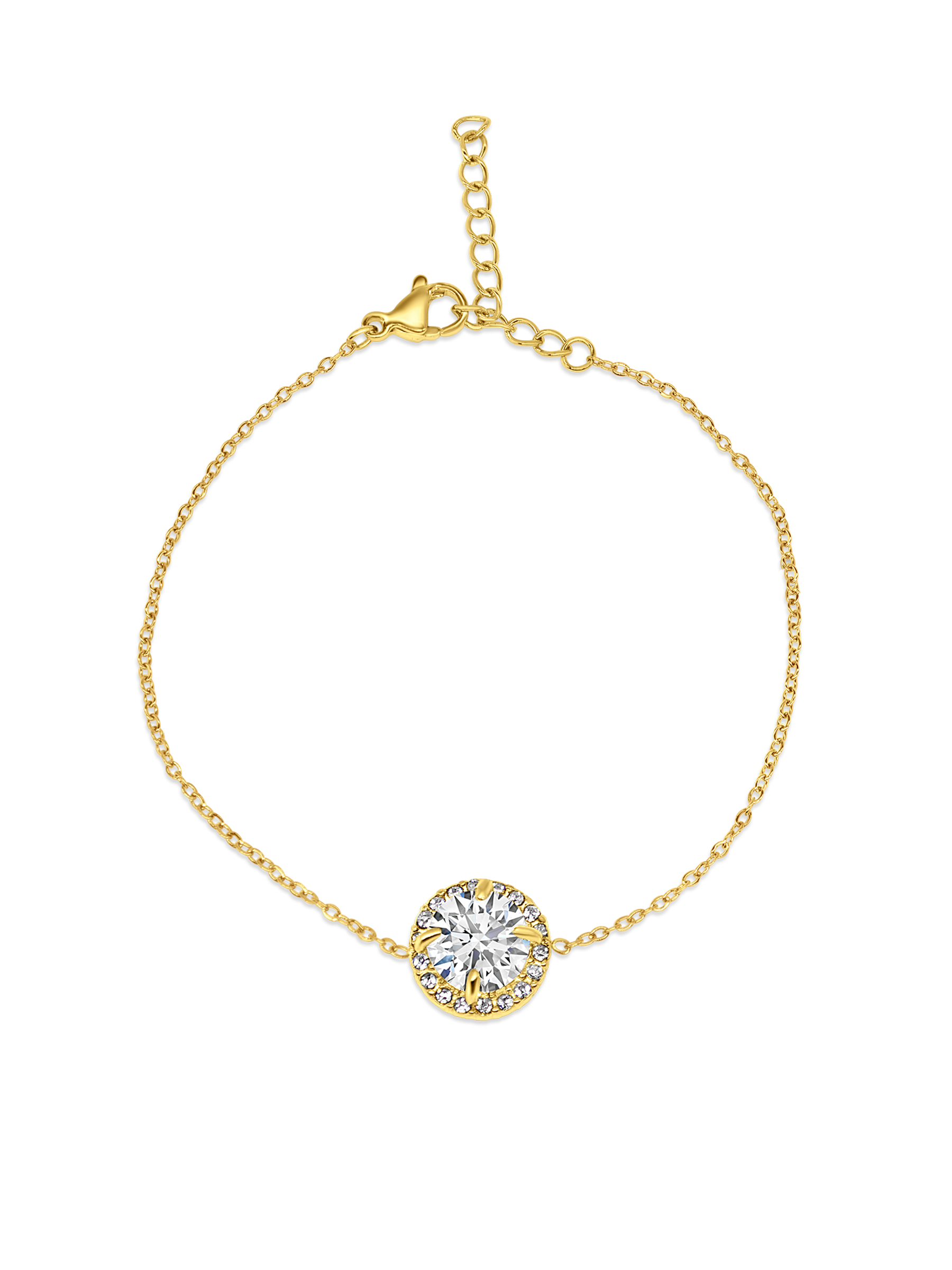 White Sapphire Round Cut Gold Chain Bracelet 