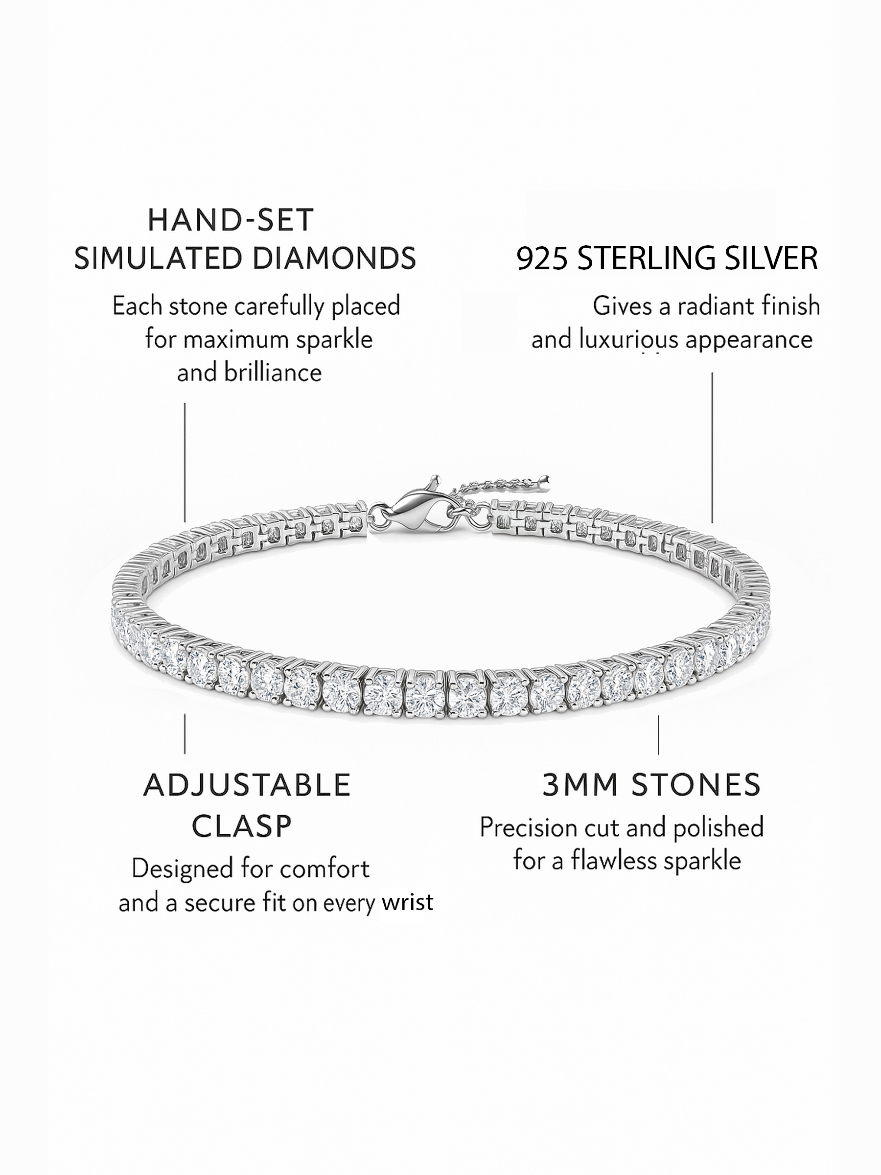Sparkling Adjustable Tennis Bracelet Sterling Silver