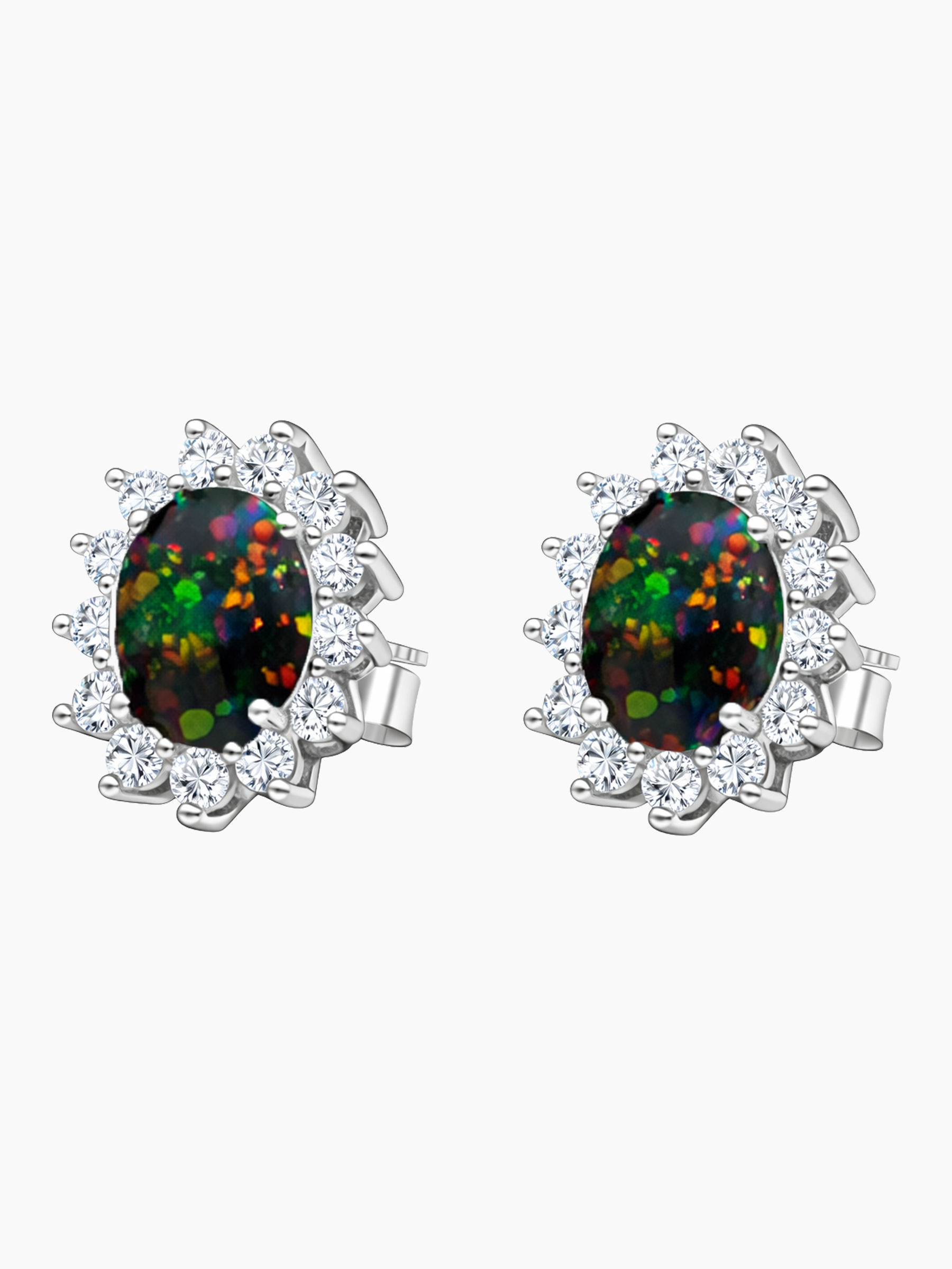 Black Opal Stud Earrings Sterling Silver