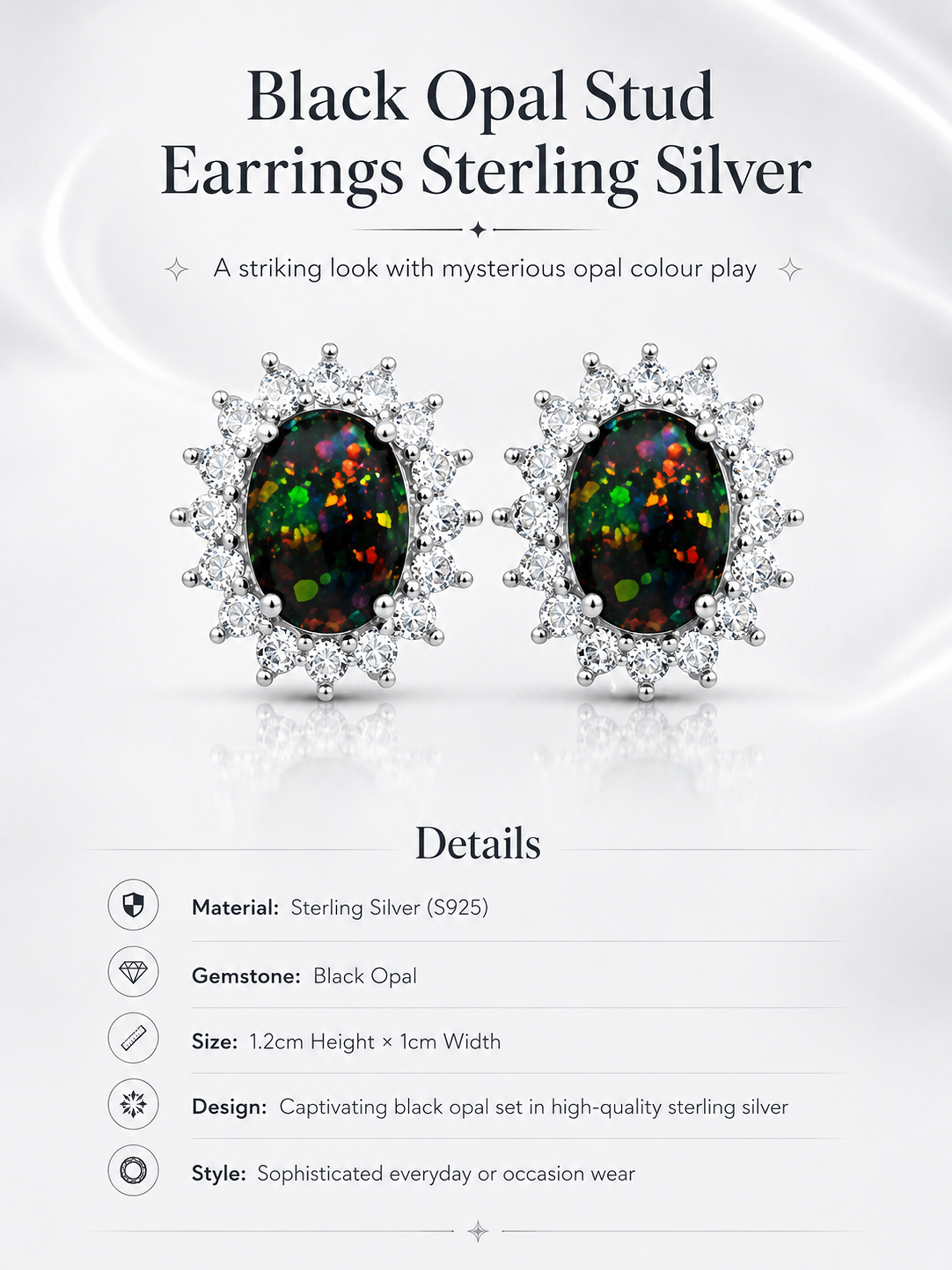 Black Opal Stud Earrings Sterling Silver