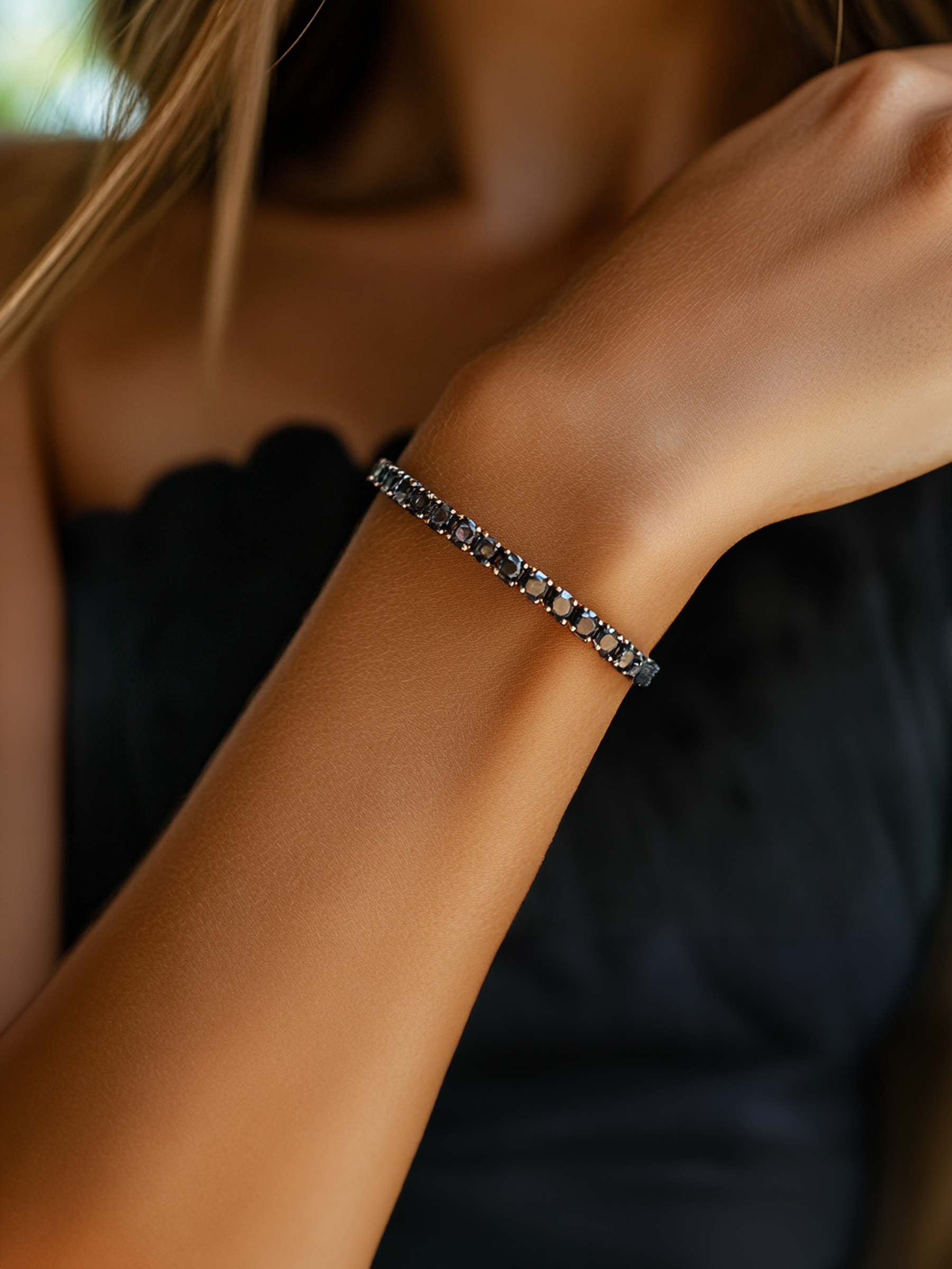 Sparkling Black Tennis Bracelet Rhodium Plated