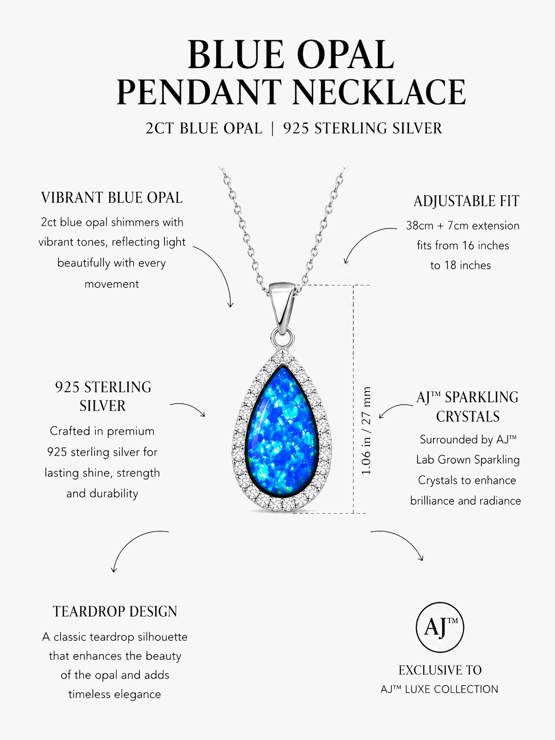 2Ct Blue Opal Pendant Necklace
