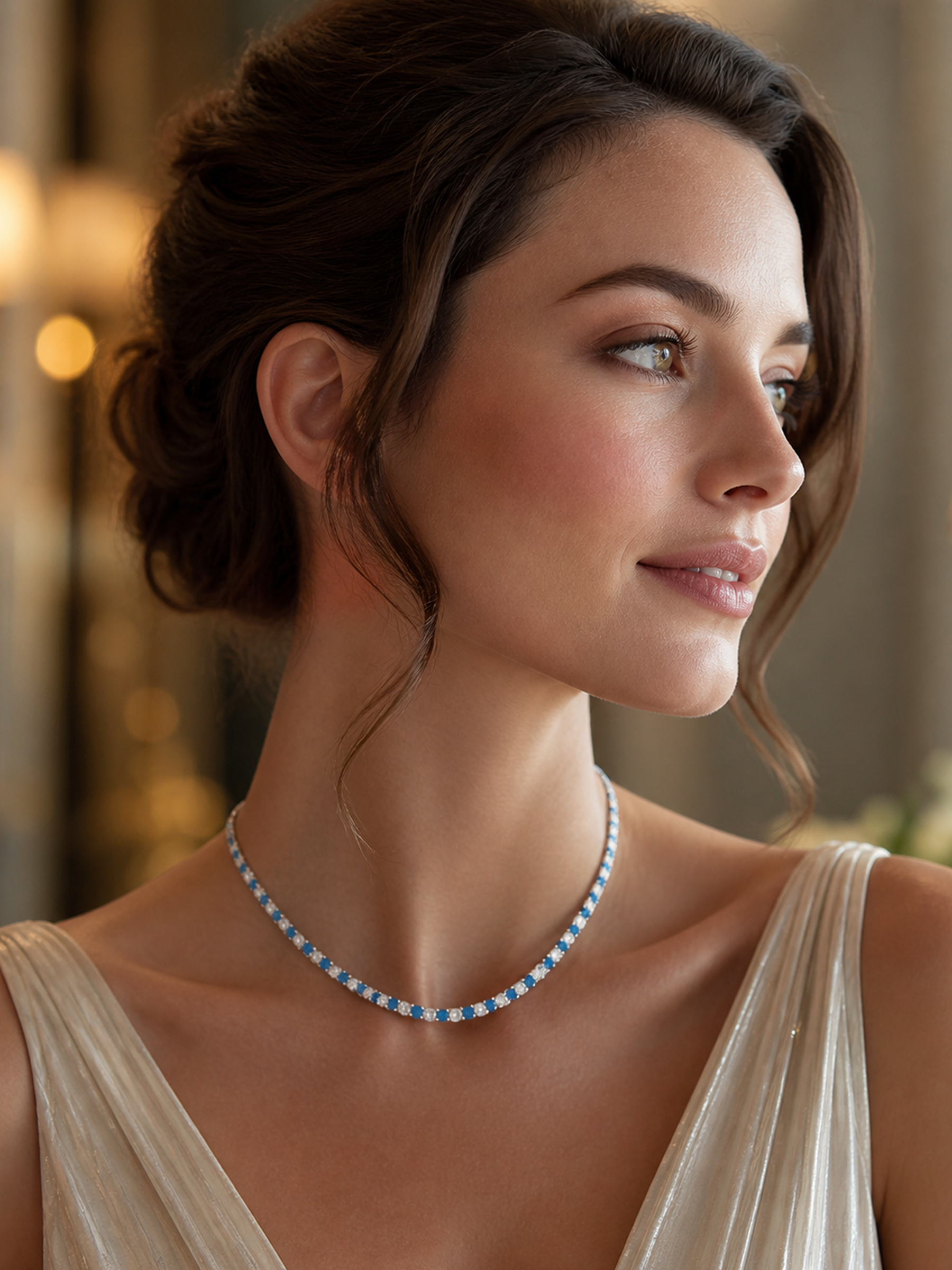 Sparkling 5.7ct Lab Aquamarine Blue Sapphire Tennis Necklace