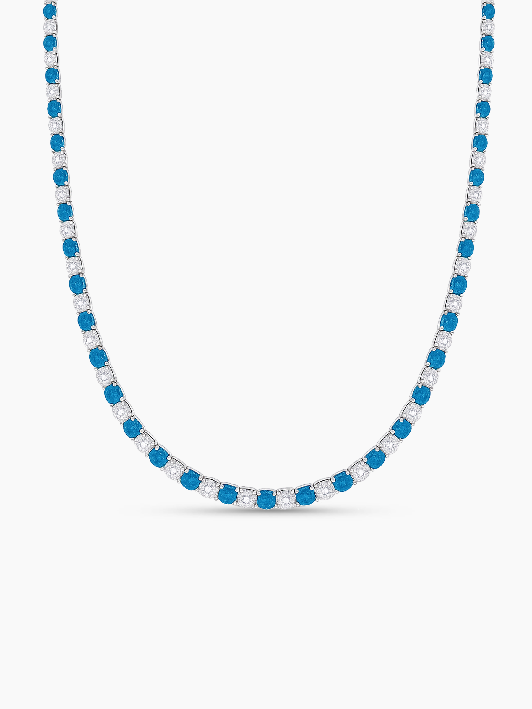 Sparkling Aquamarine Blue Sapphire Tennis Necklace AJ™ Rhodium Plated