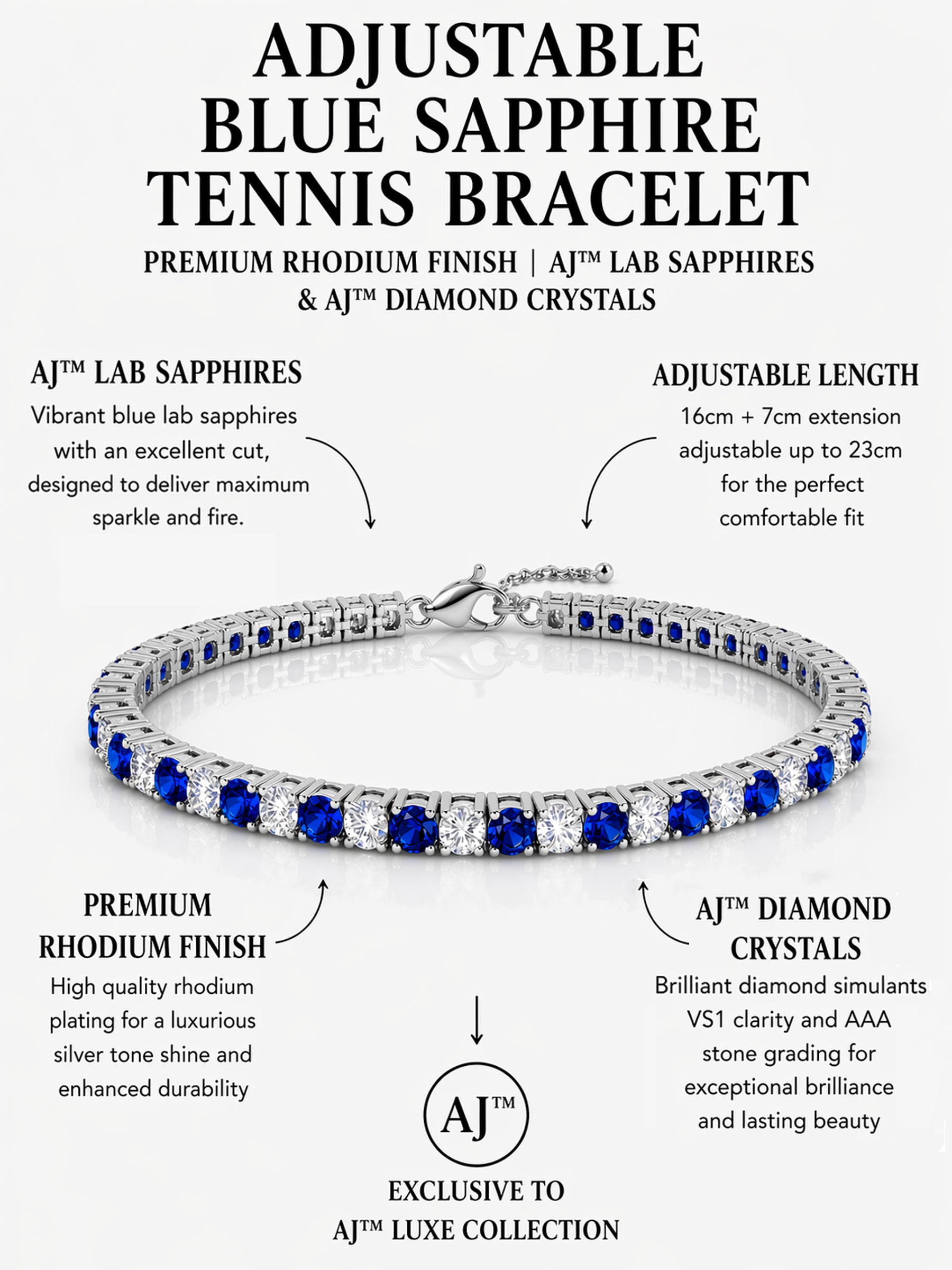 Adjustable Blue Sapphire Tennis Bracelet