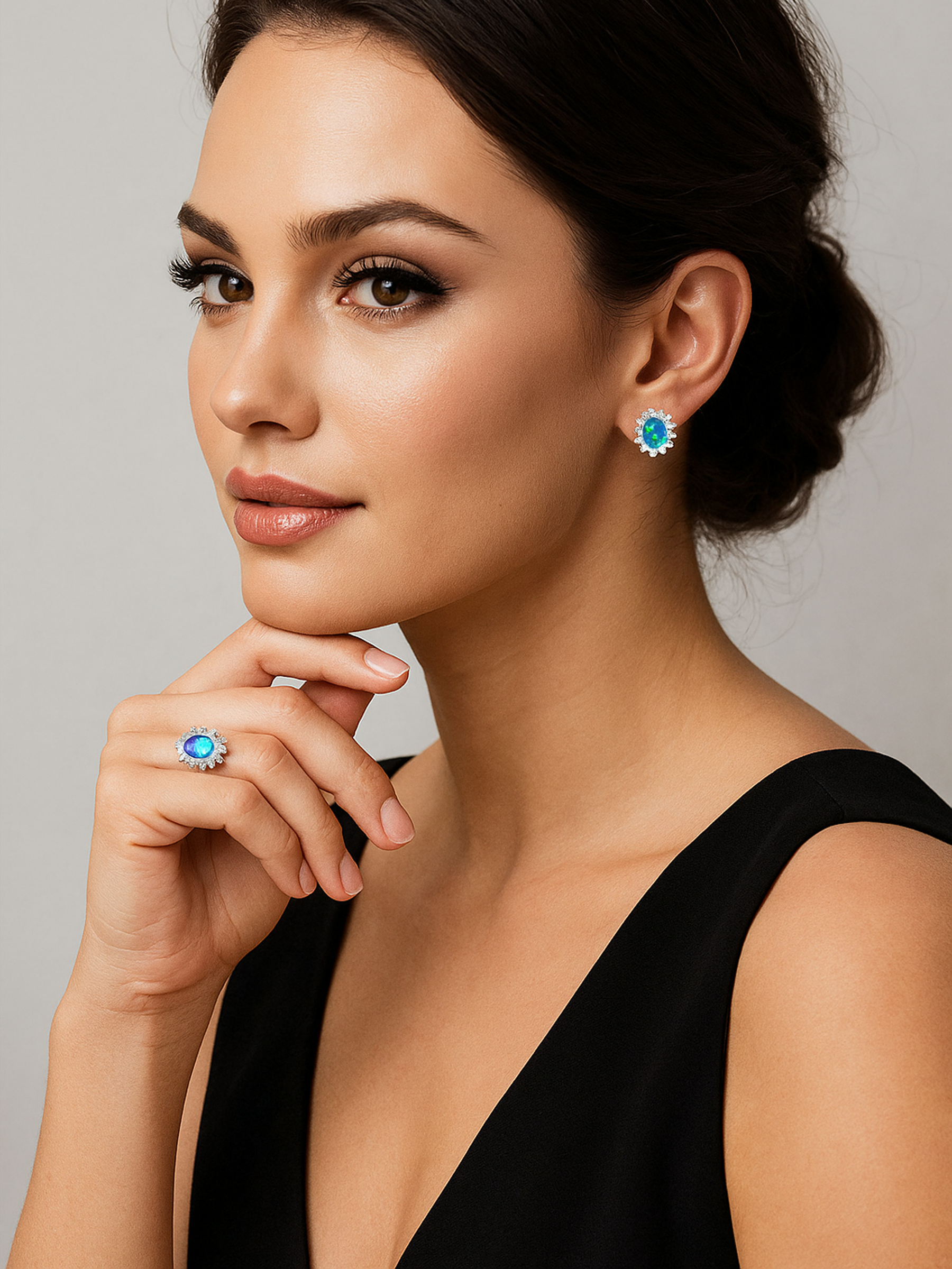 Blue Opal Stud Earrings