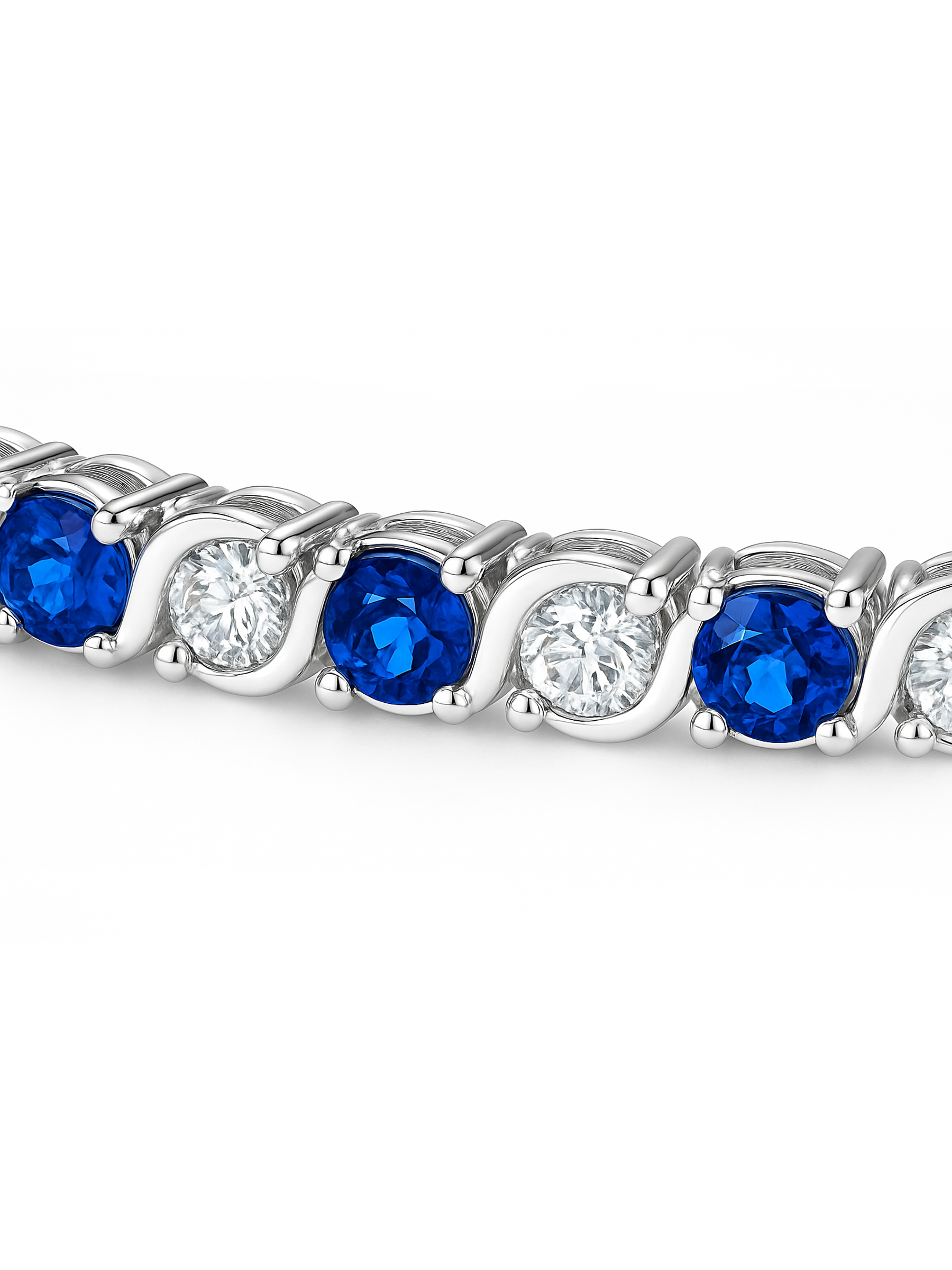Blue Sapphire Tennis Bracelet Rhodium Plated