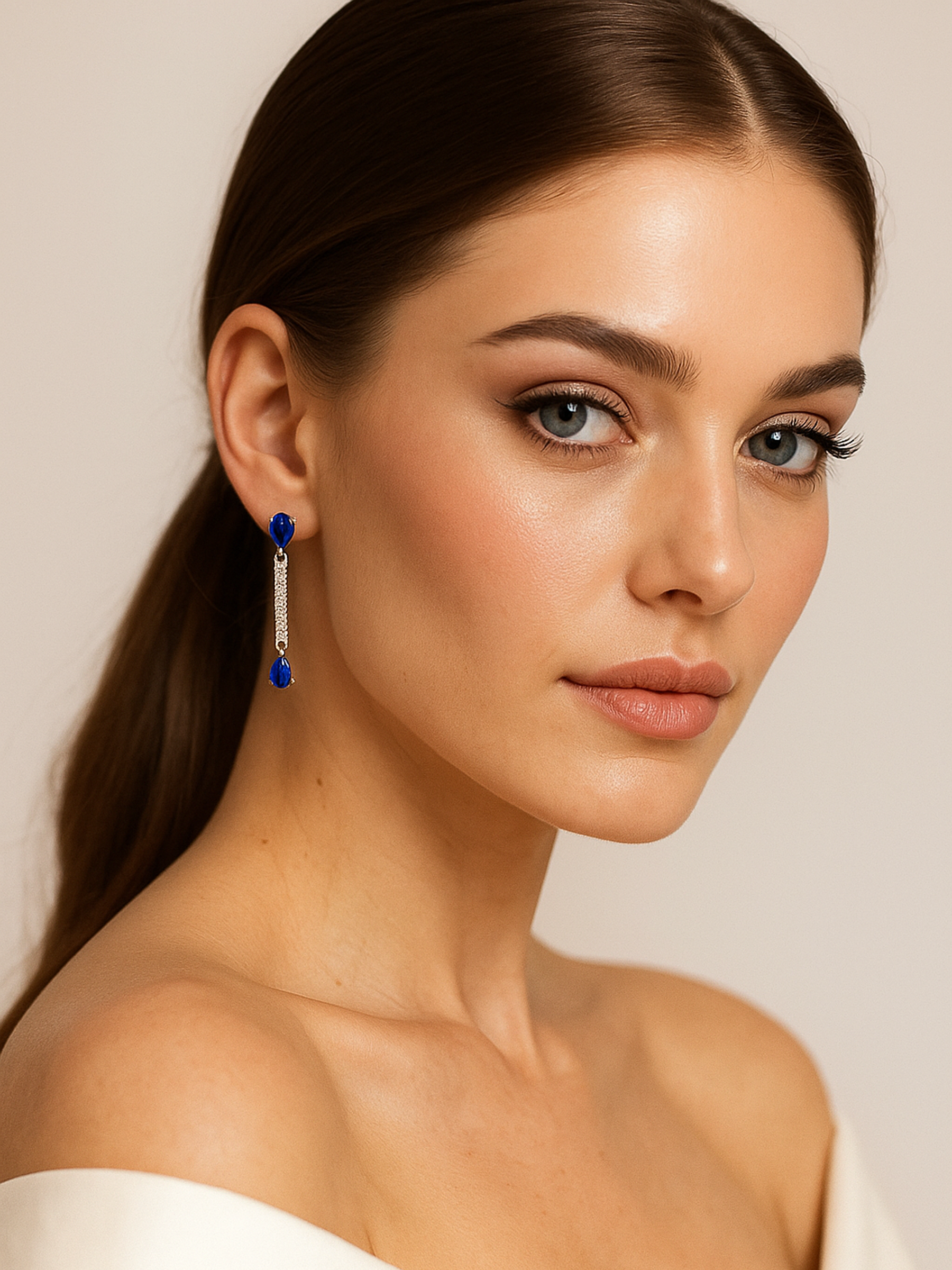 Blue Sapphire Tennis Line Earrings