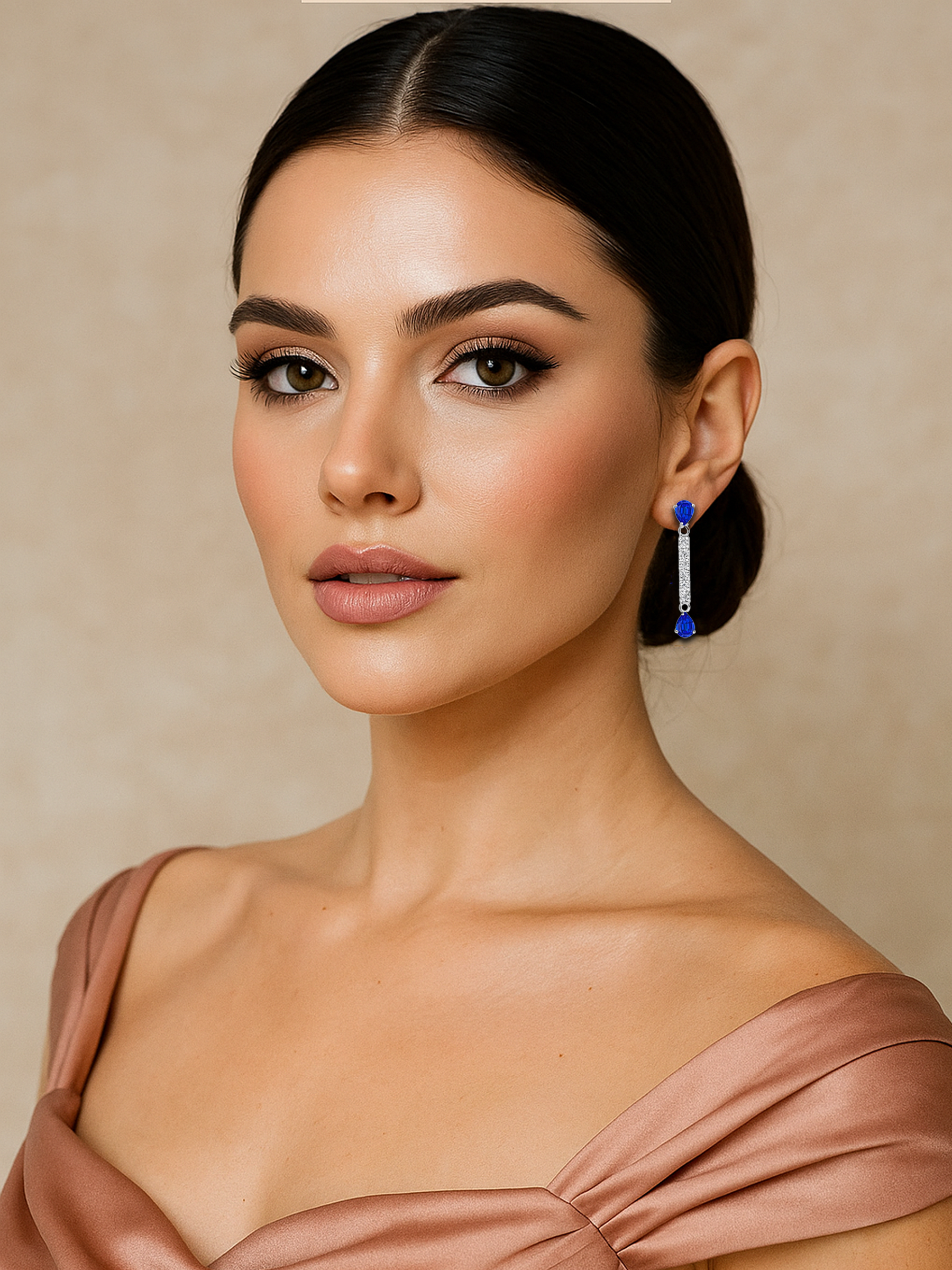 Blue Sapphire Tennis Line Earrings