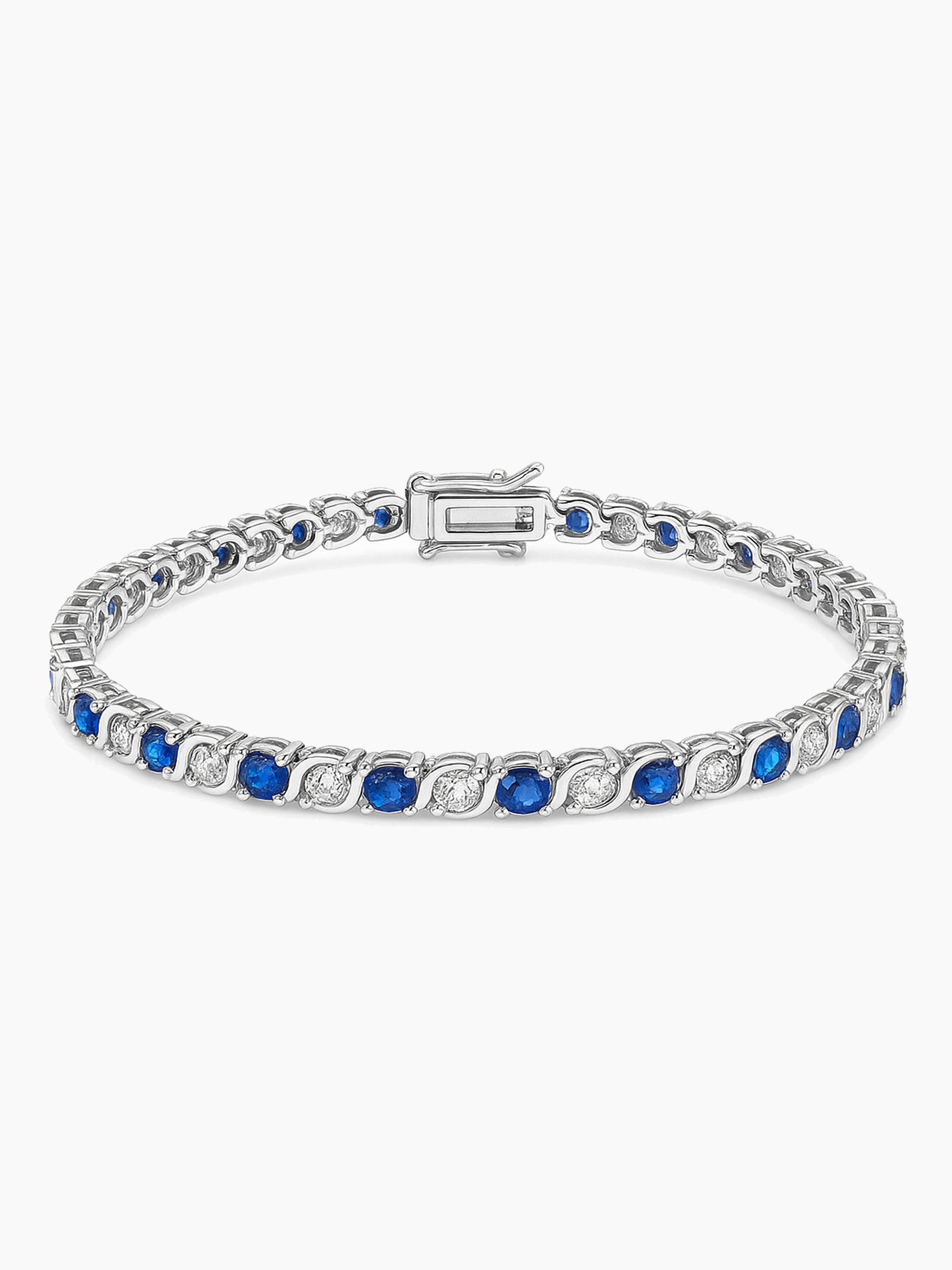 Blue Sapphire Tennis Bracelet Rhodium Plated