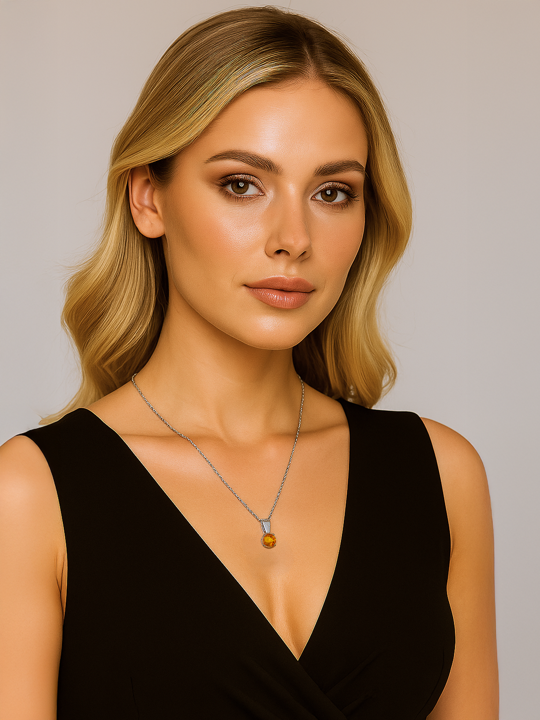women wearing 1.25ct Lab Grown Yellow Topaz Pendant Necklace