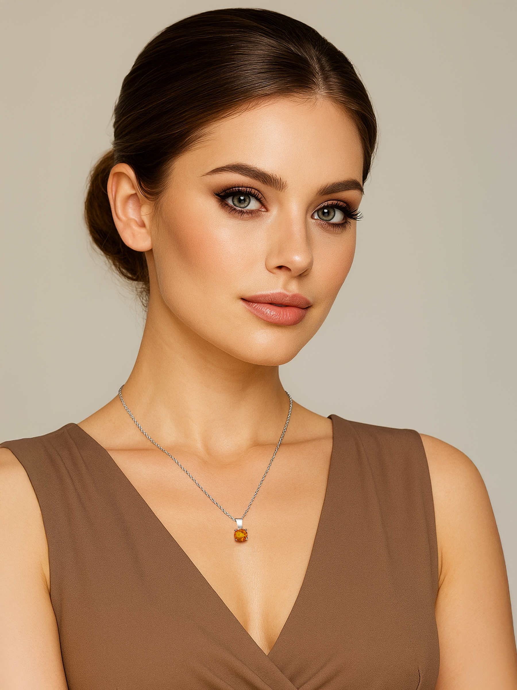 women wearing 1.25ct Lab Grown Yellow Topaz Pendant Necklace