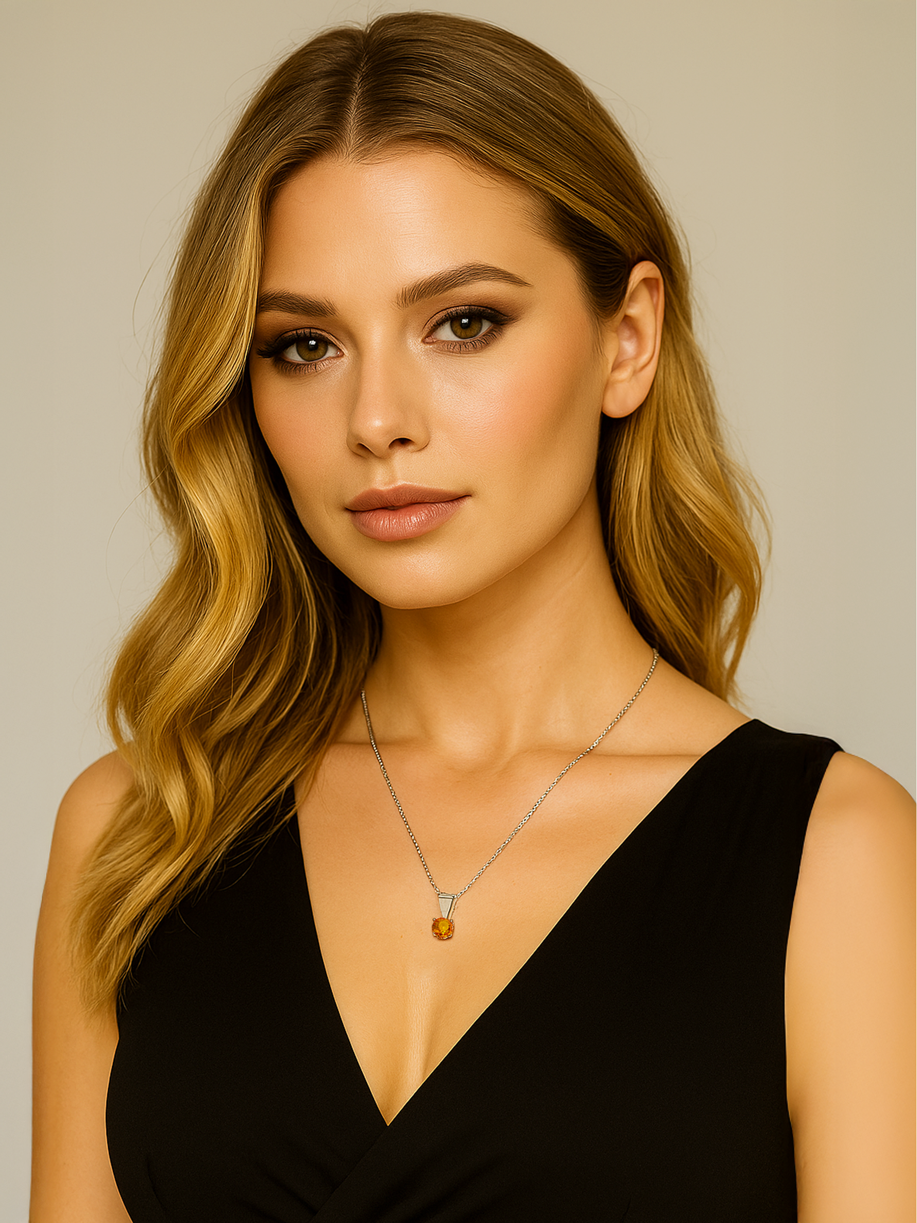 women wearing 1.25ct Lab Grown Yellow Topaz Pendant Necklace