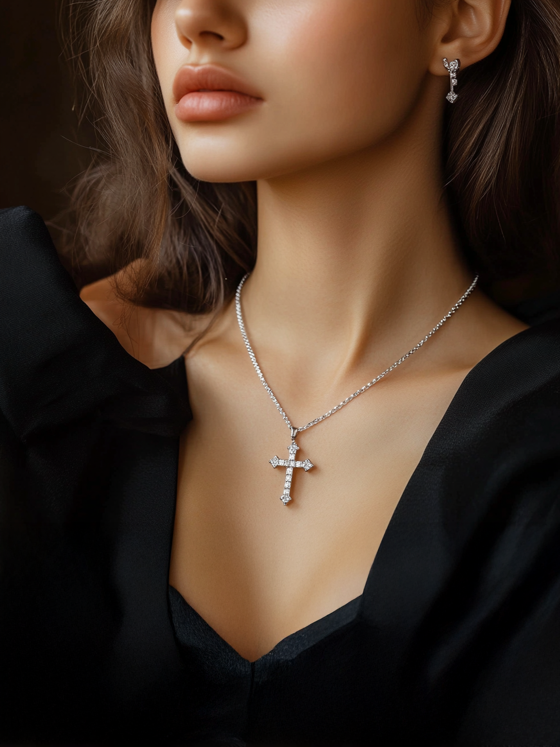 Cross Necklace White Sapphire 925 Sterling Silver