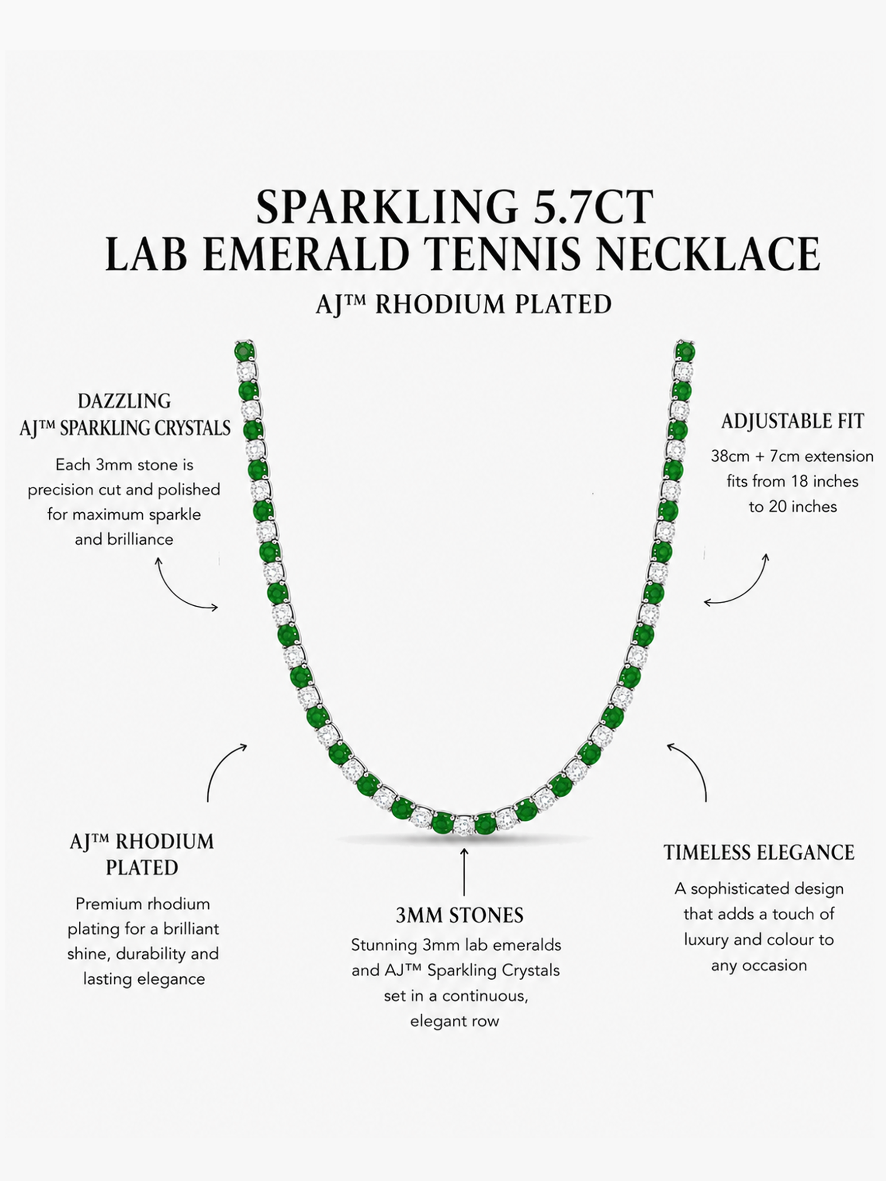 Sparkling 5.7ct Lab Emerald Tennis Necklace
