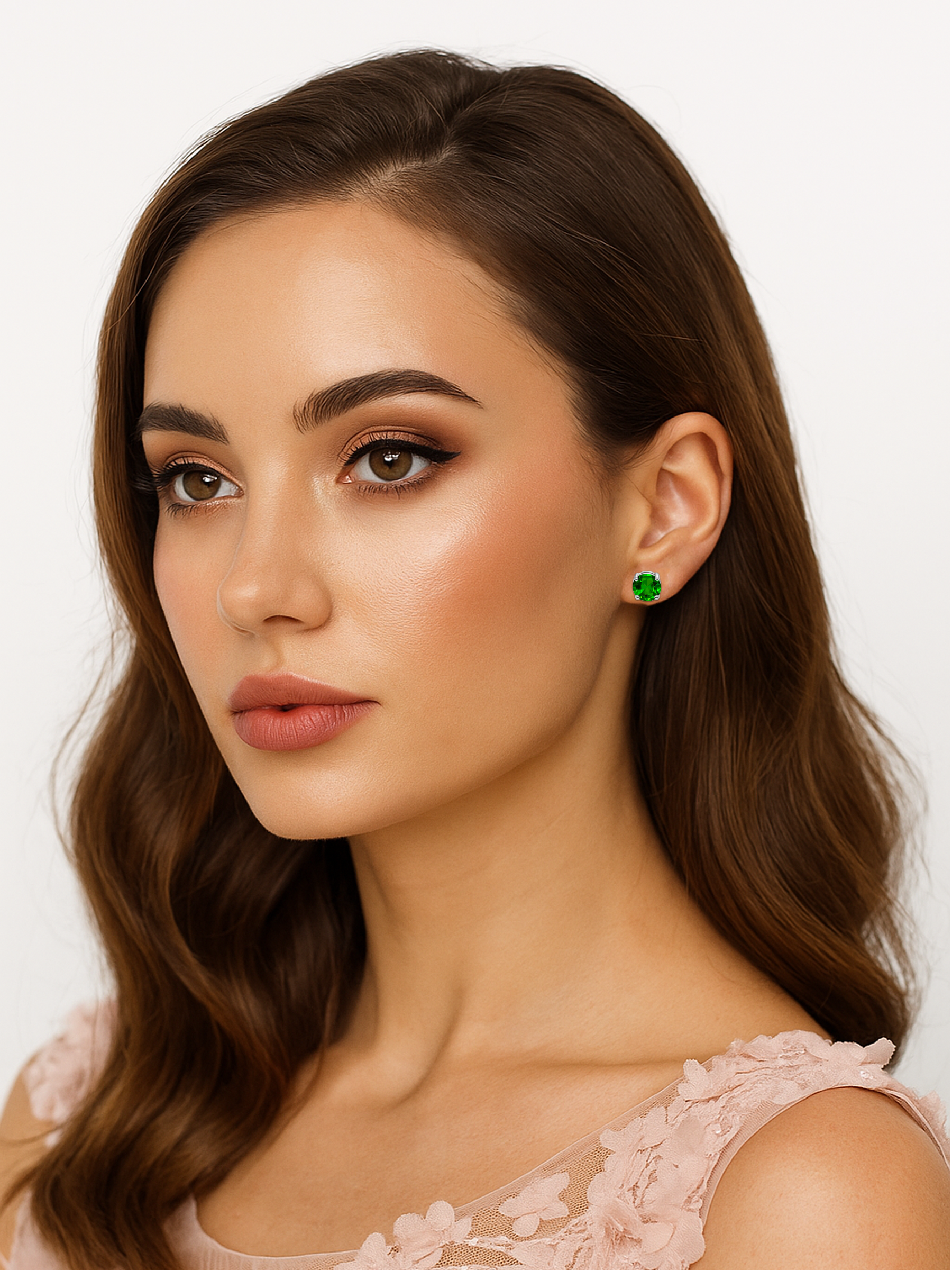 Green Emerald Stud Earrings 925 Sterling Silver